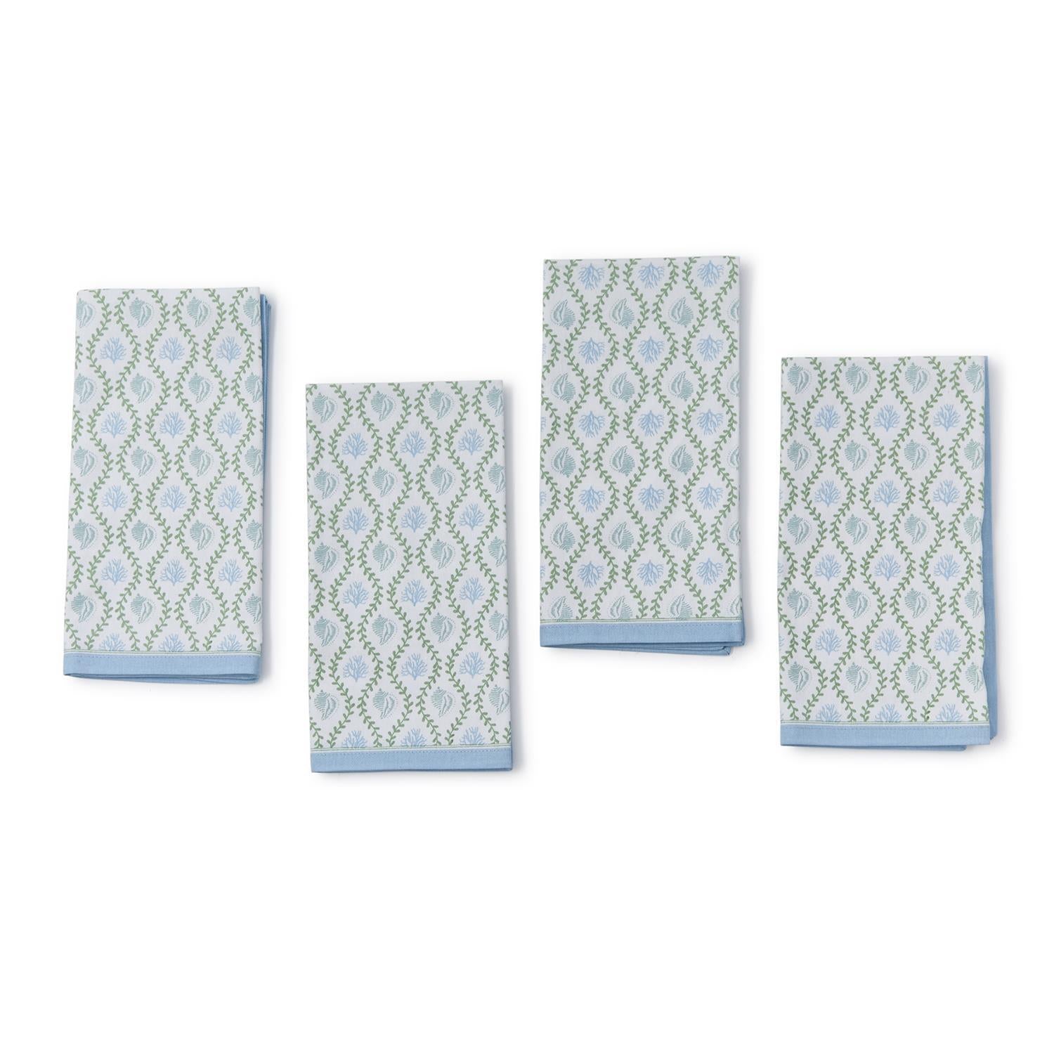 Coral Reef Block Print Cloth Napkin Set of 4