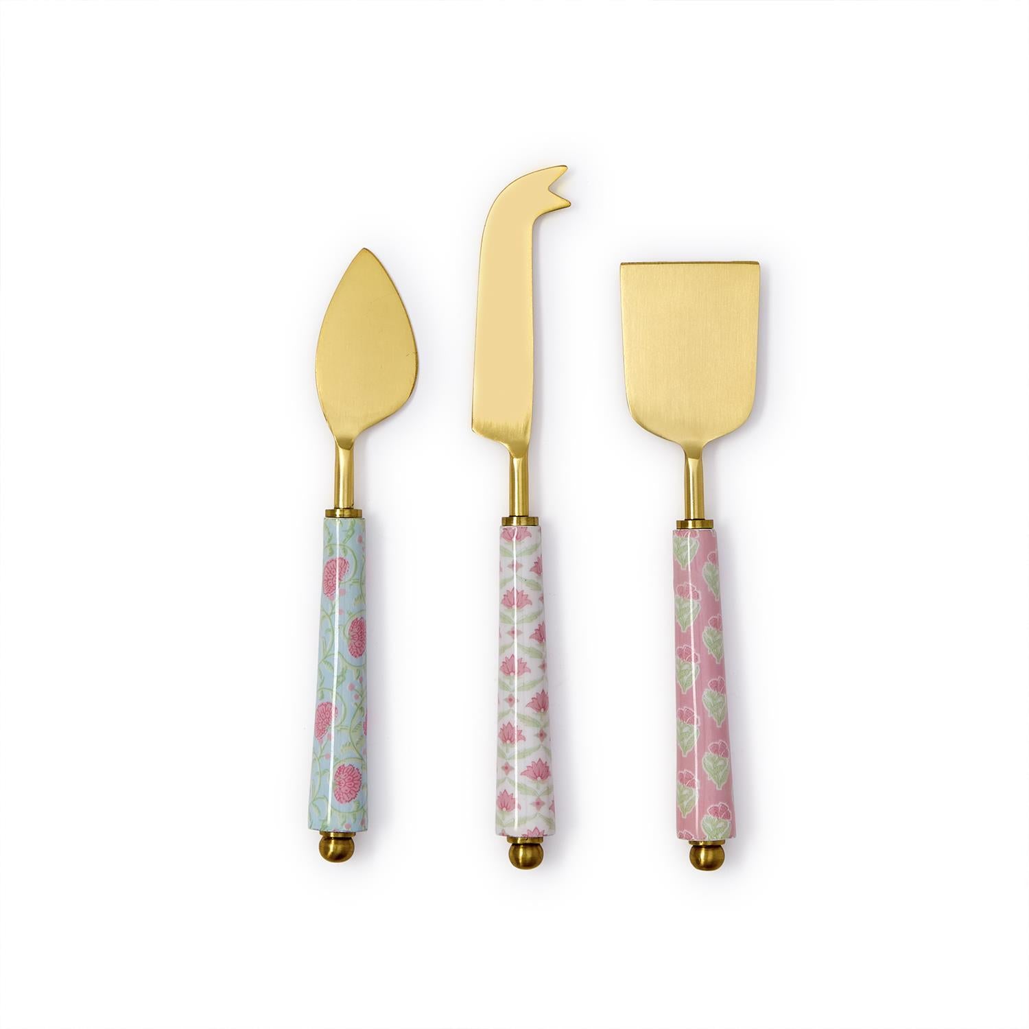 Floral Block Print Cheese Knives Set of 3