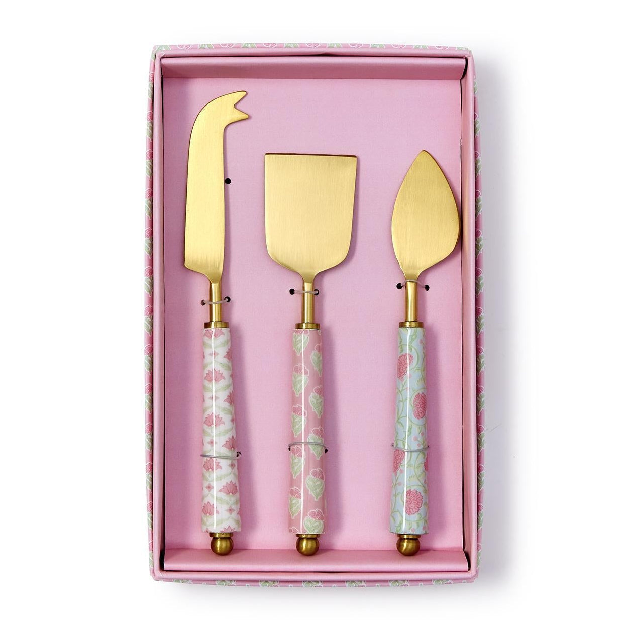 Floral Block Print Cheese Knives Set of 3