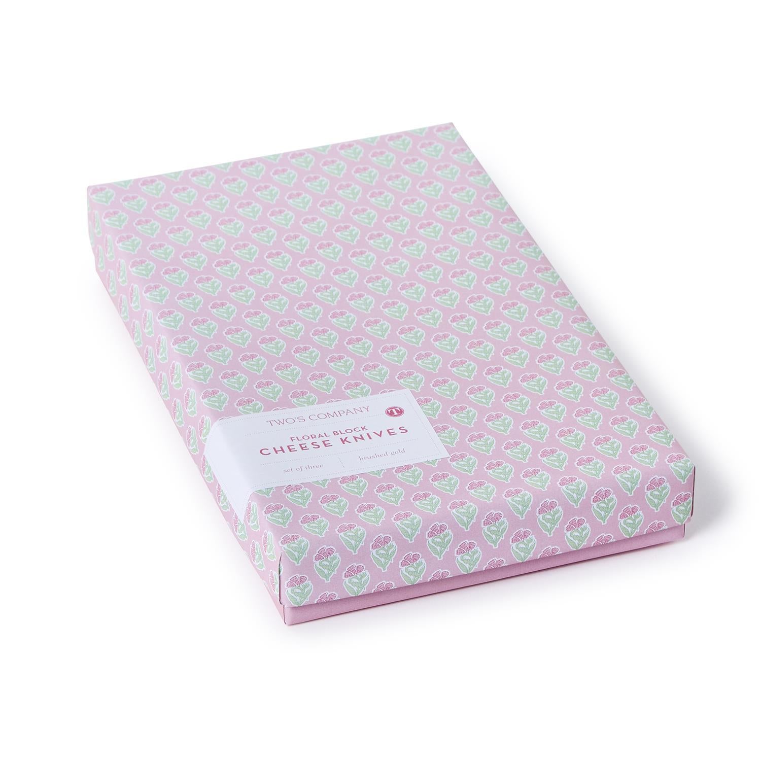 Floral Block Print Cheese Knives Set of 3