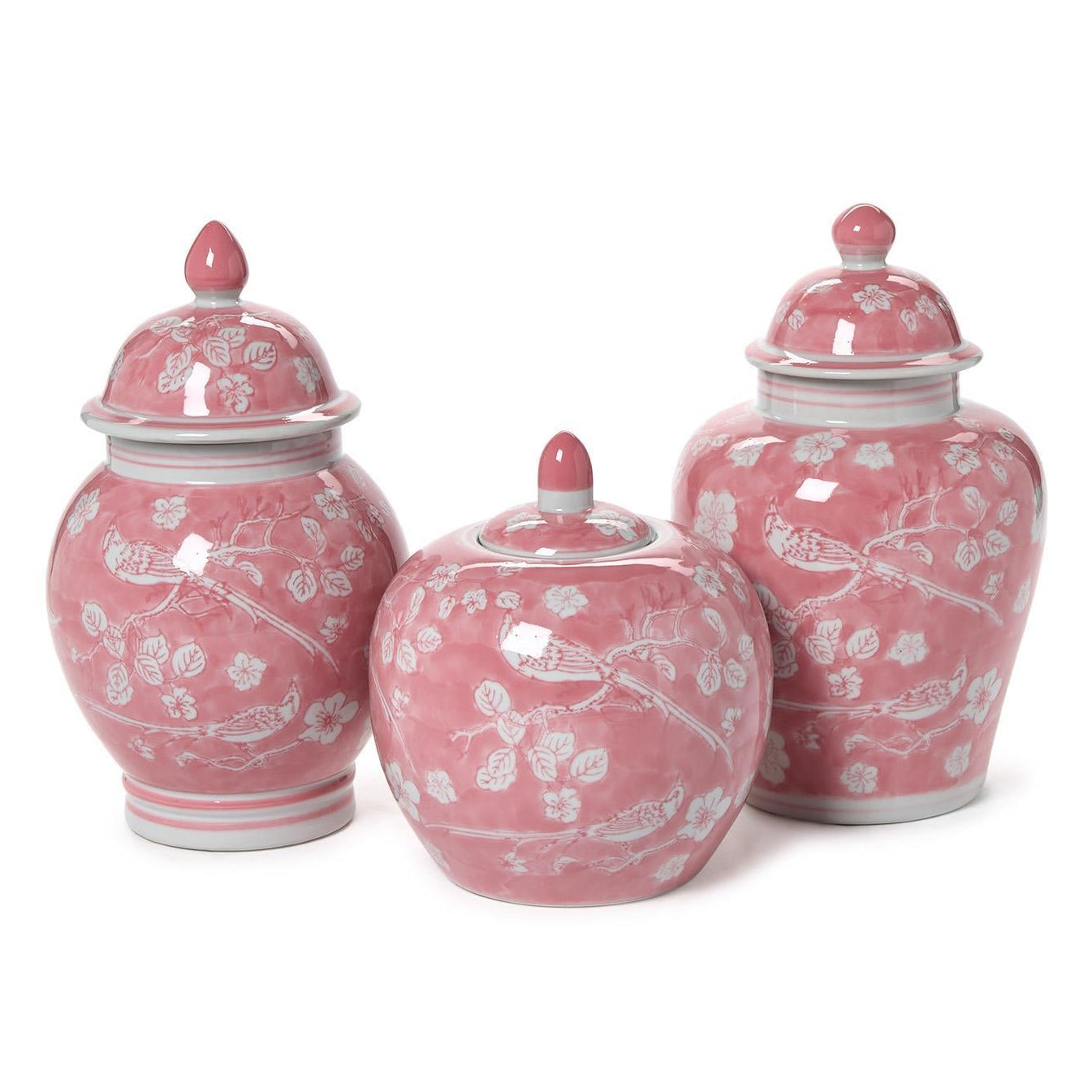 Pink Chinoiserie Covered Jar Set of 3