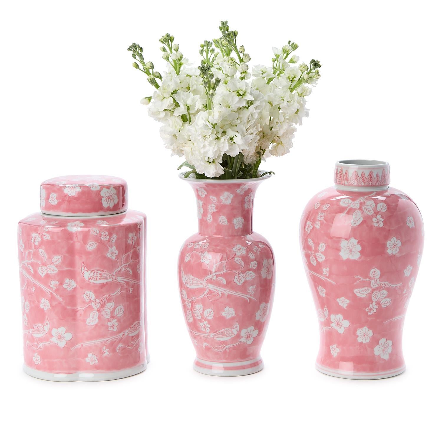 Pink Chinoiserie Vases/Jar Set of 3