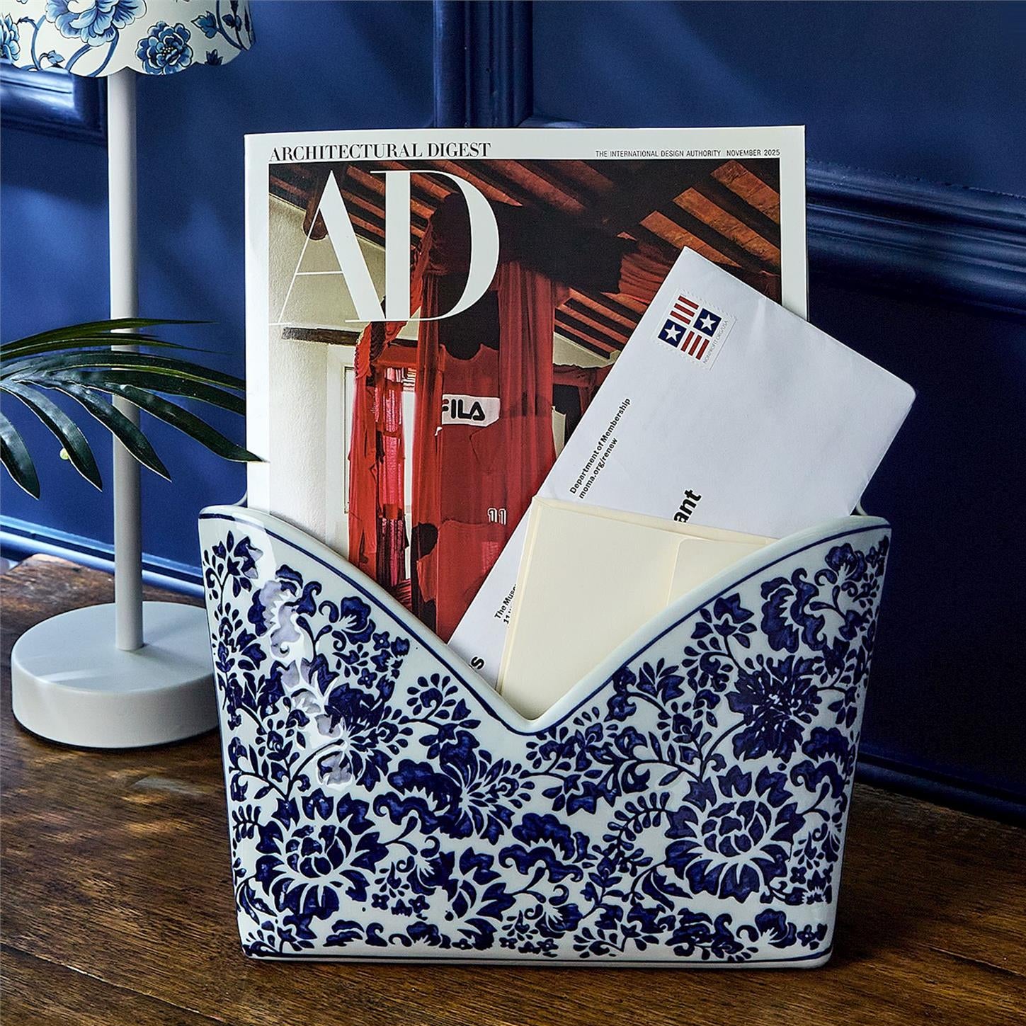 Chinoiserie Blue and White Floral Letter Holder