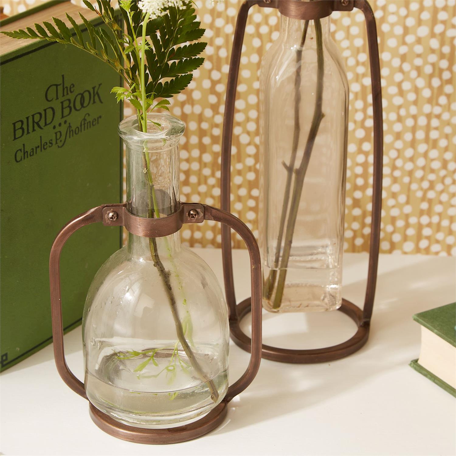 Glass Bottle Vase with Metal Stand Set of 3