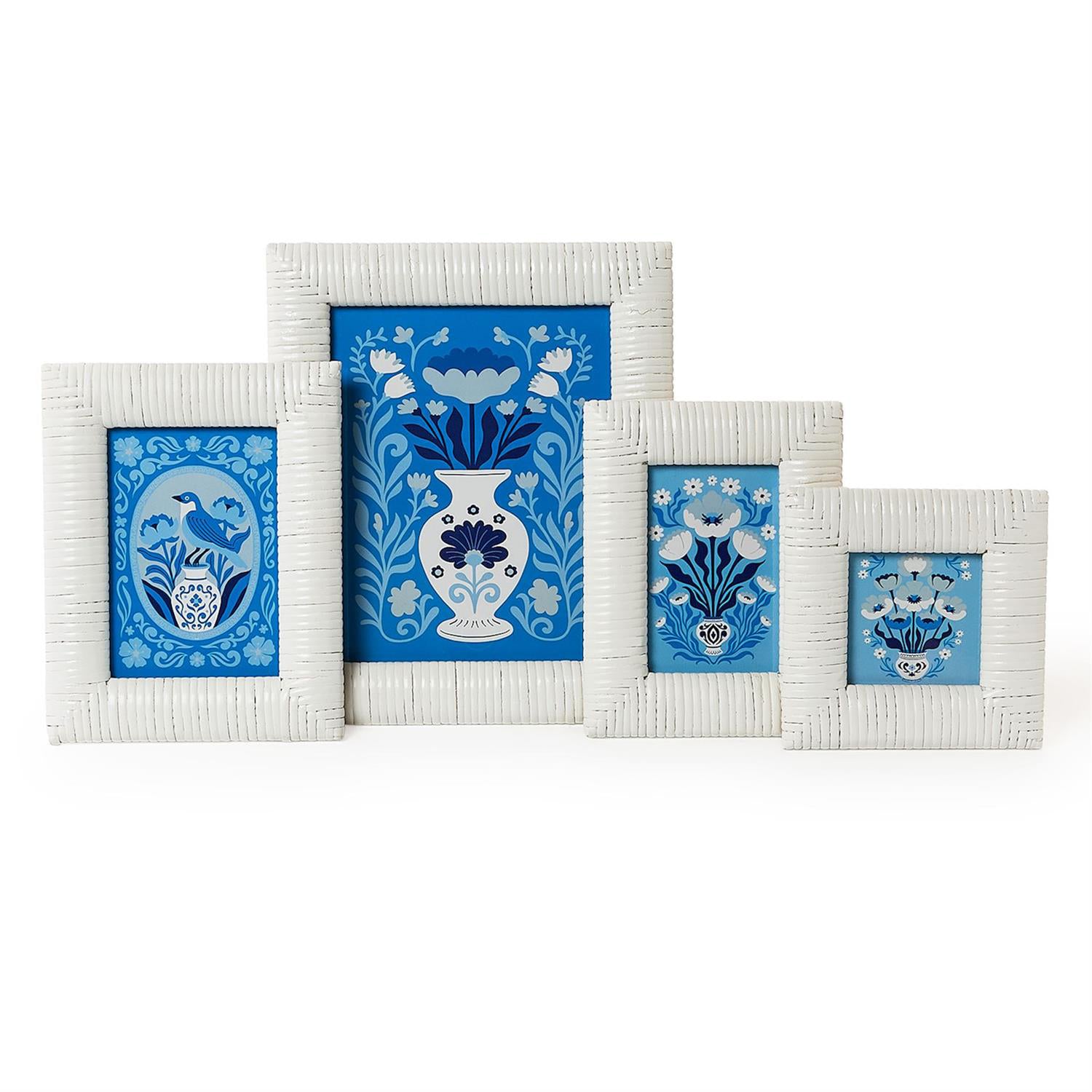 Chinoiserie Blue and White Framed Wall Art Set of 4