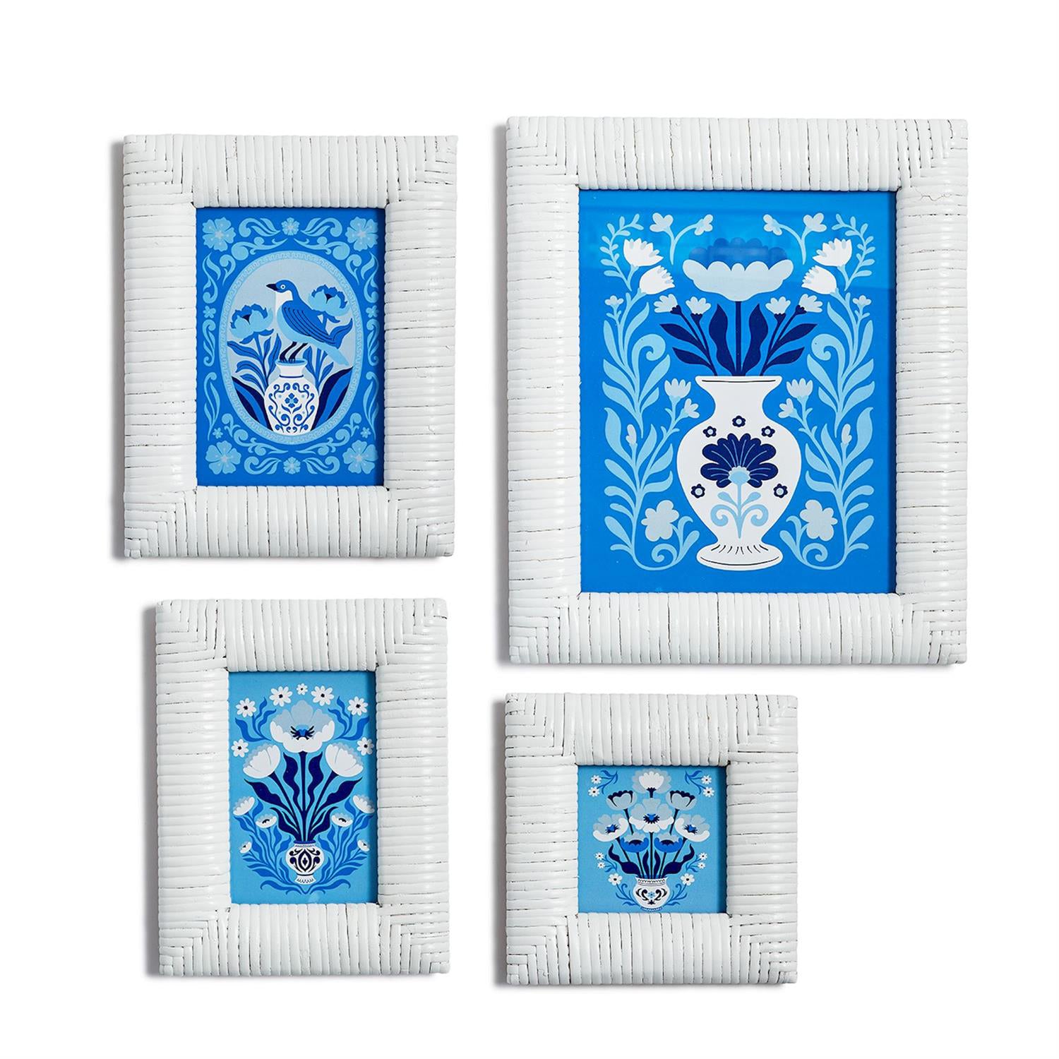 Chinoiserie Blue and White Framed Wall Art Set of 4
