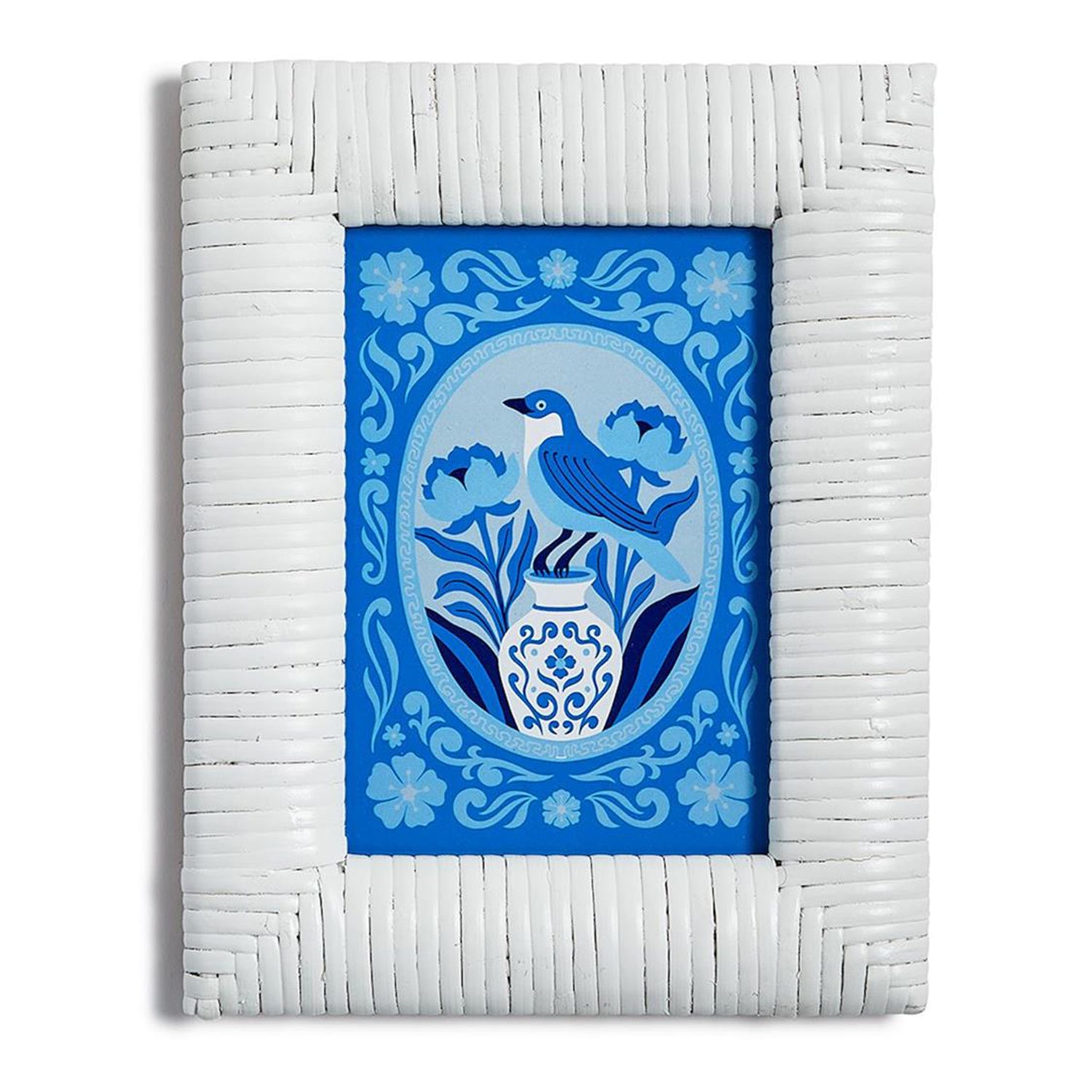Chinoiserie Blue and White Framed Wall Art Set of 4