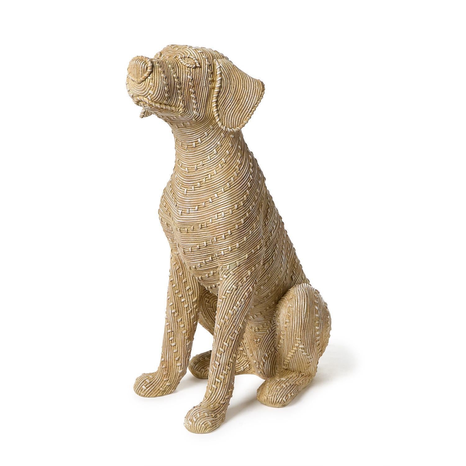 Basket Weave Pattern Sitting Dog Sculpture