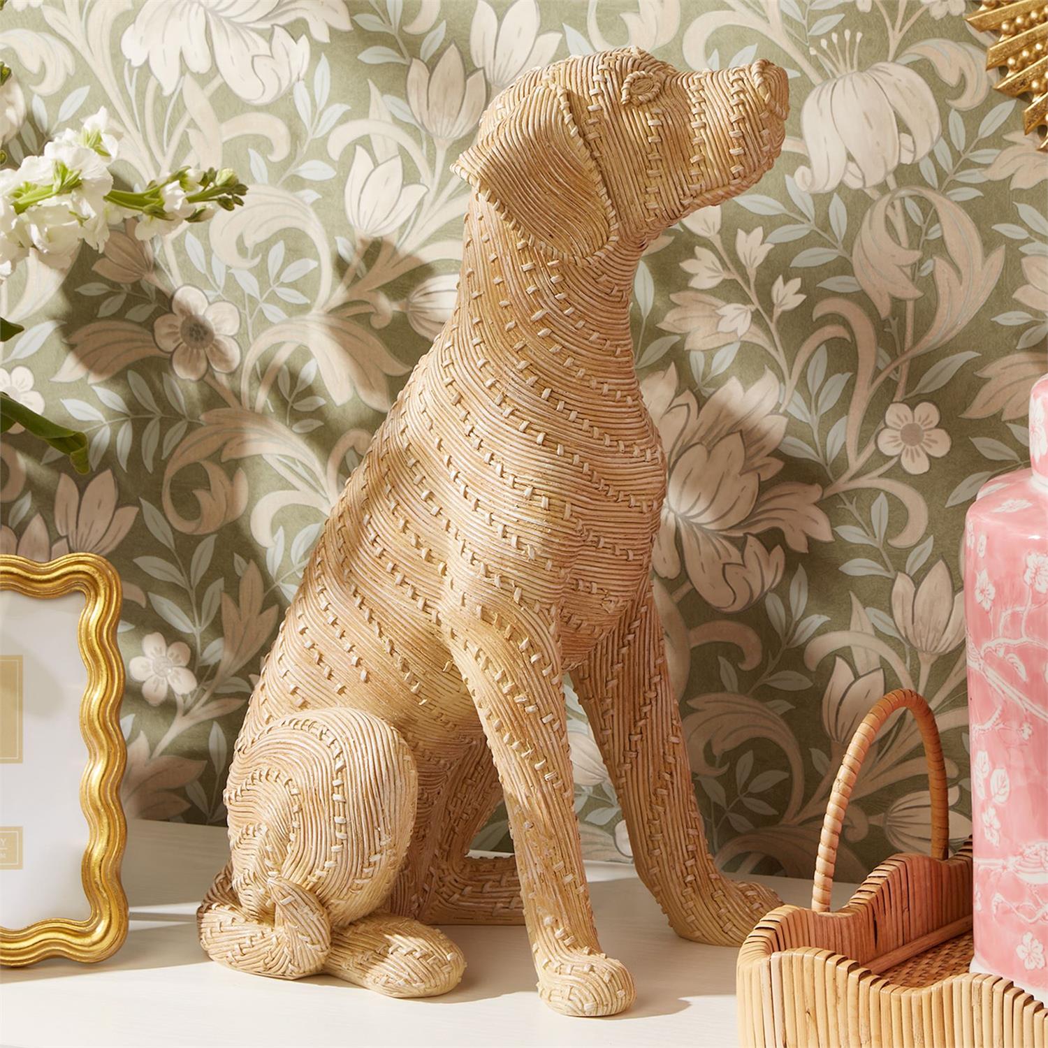 Basket Weave Pattern Sitting Dog Sculpture