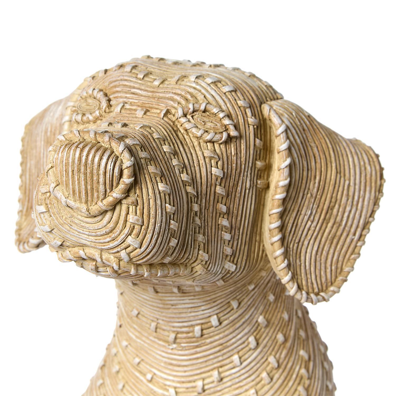 Basket Weave Pattern Sitting Dog Sculpture