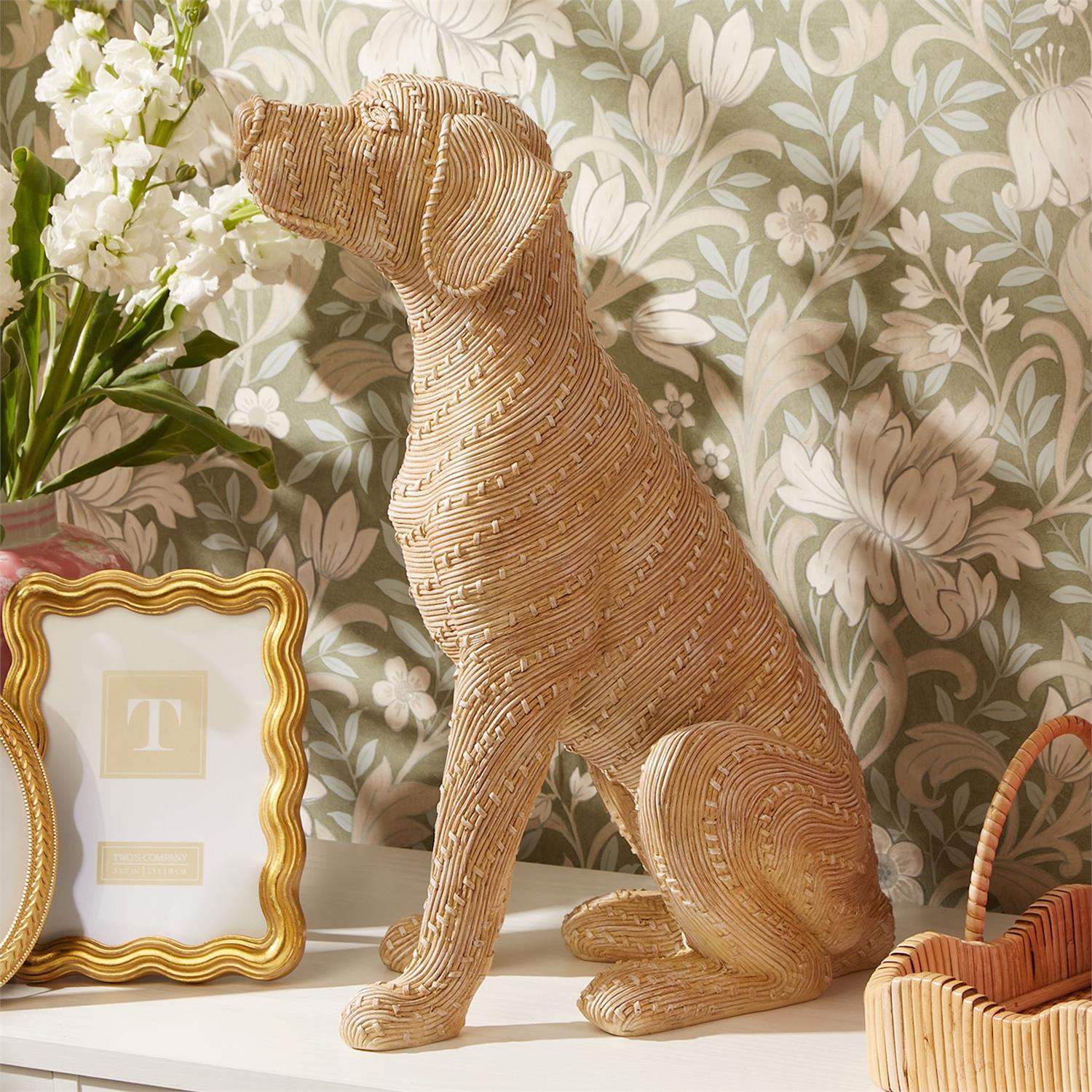 Basket Weave Pattern Sitting Dog Sculpture