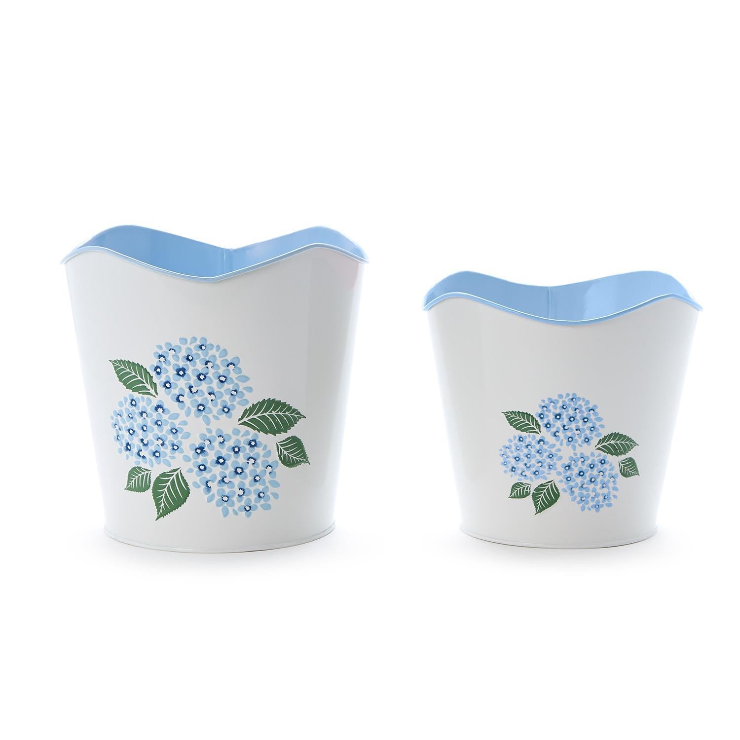 Hydrangea Blue Flower Cachepot Set of 2