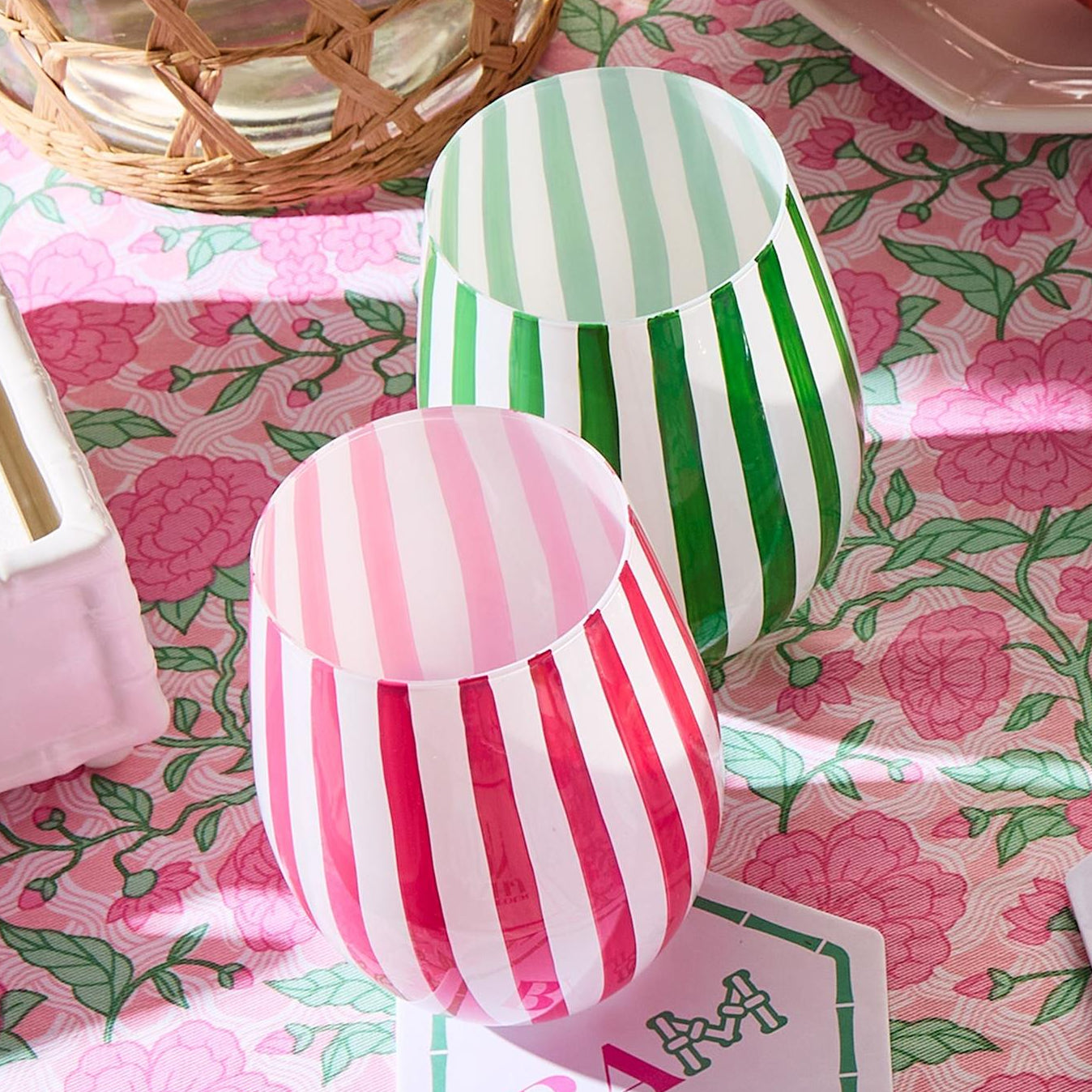 Stripe Hand-Painted Stemless Wine Glass Set of 4