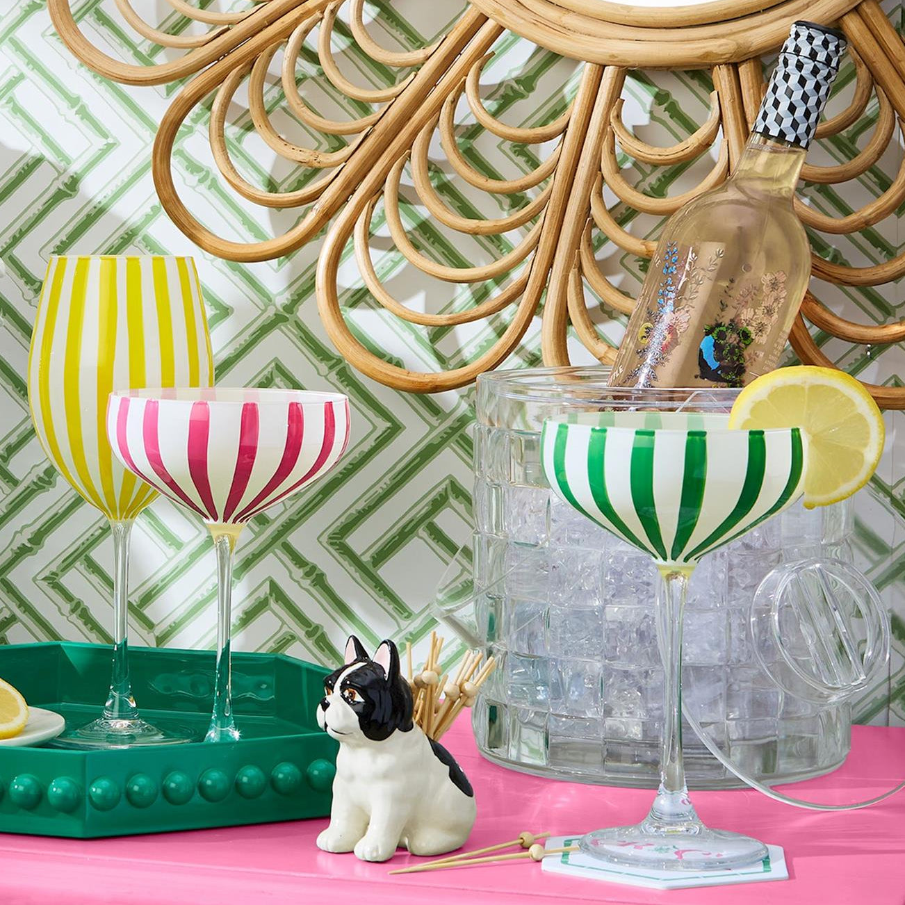 Stripe Hand-Painted Coupe Glass Set of 4