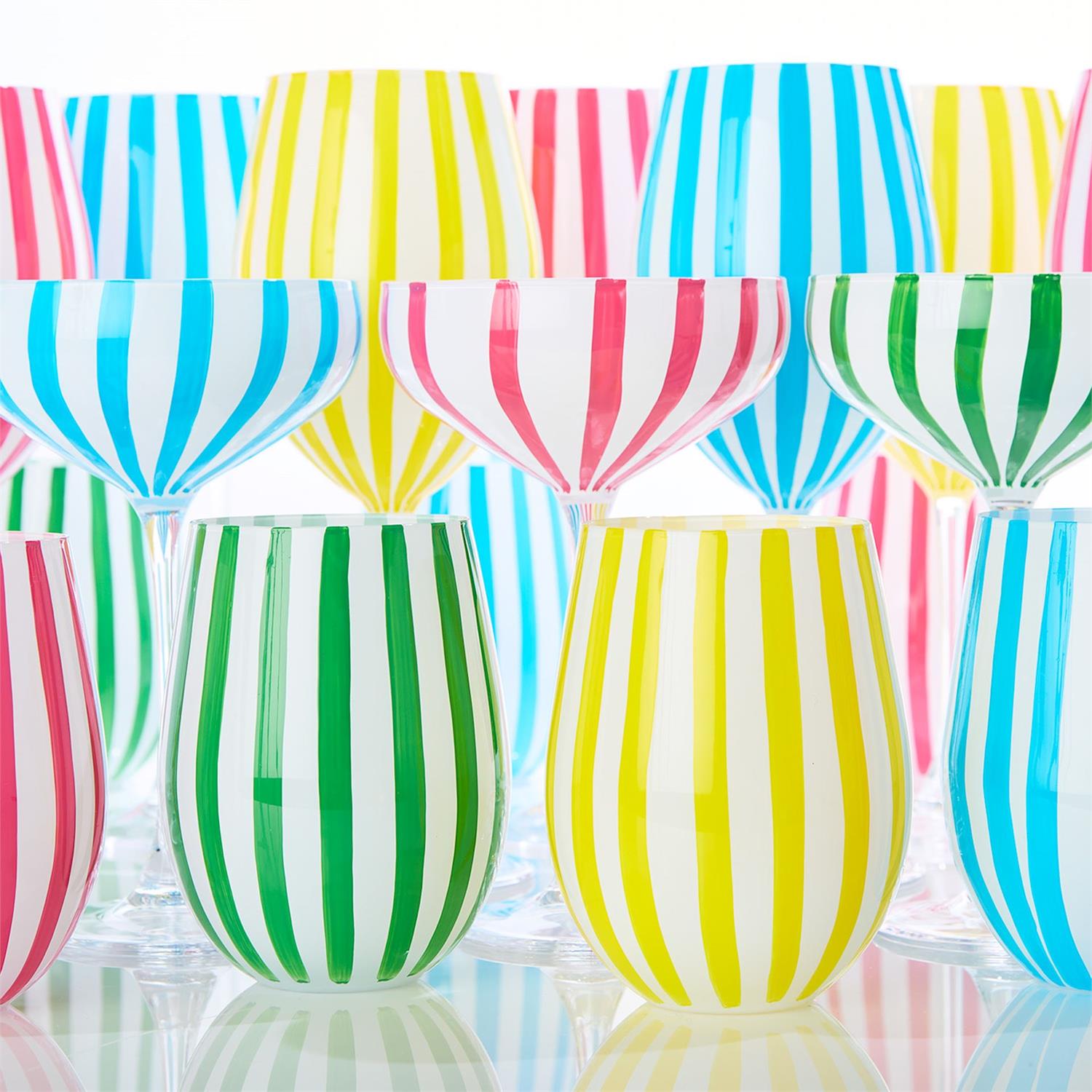 Stripe Hand-Painted Coupe Glass Set of 4