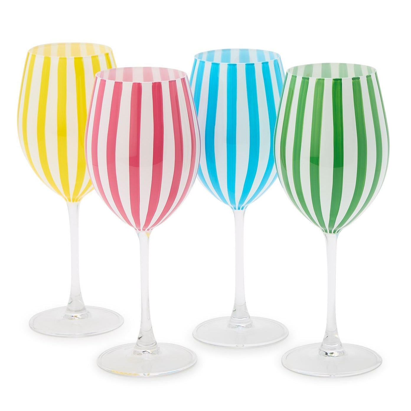 Stripe Hand-Painted Stemmed Wine Glass Set of 4