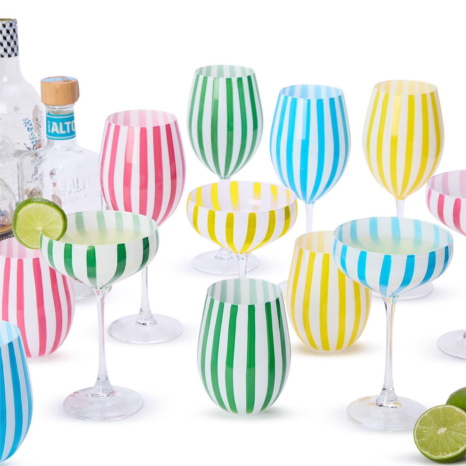 Stripe Hand-Painted Stemmed Wine Glass Set of 4
