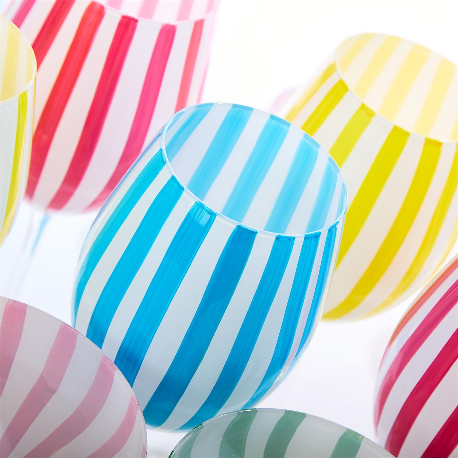 Stripe Hand-Painted Stemmed Wine Glass Set of 4