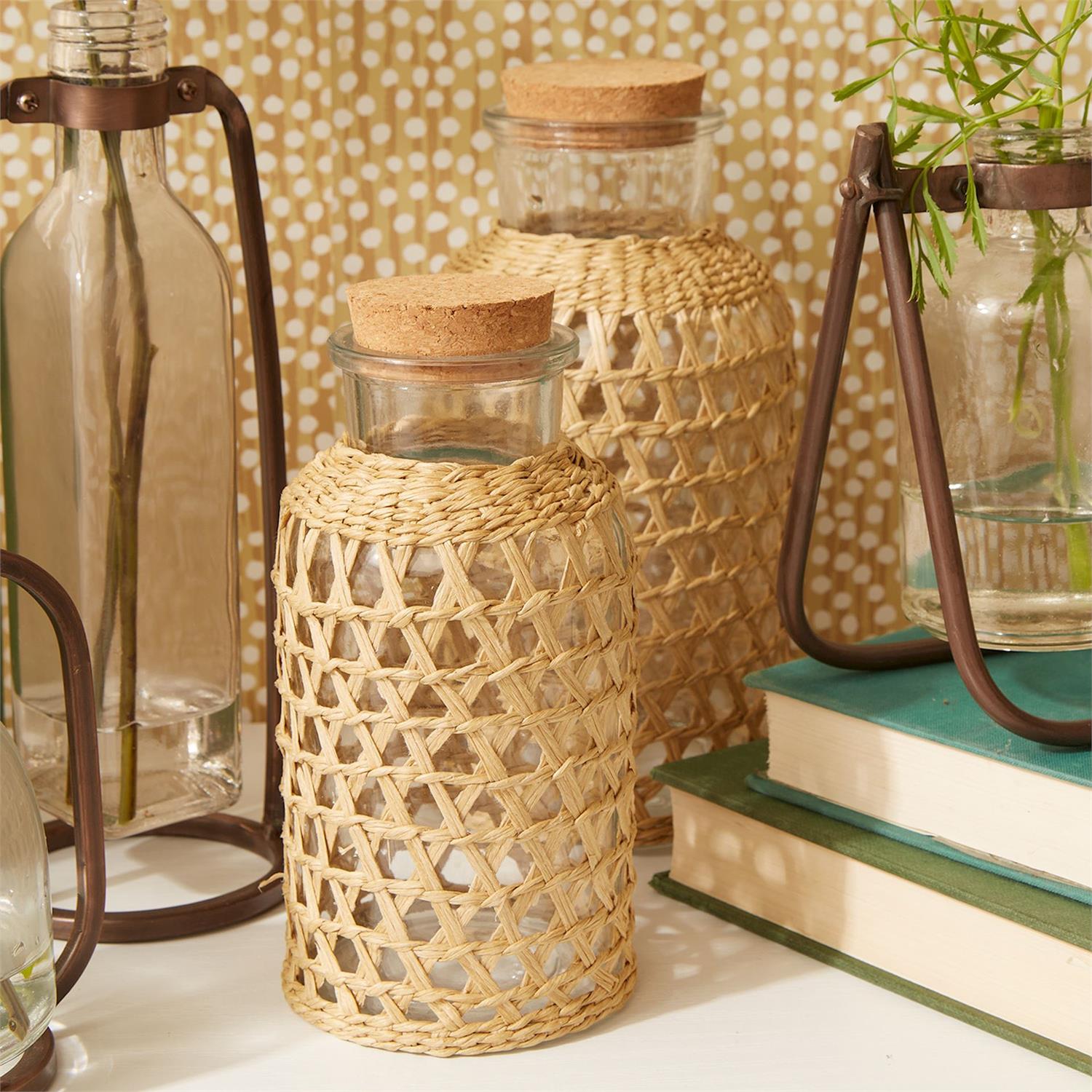 Natural Lattice Wrapped Decorative Jar Set of 3