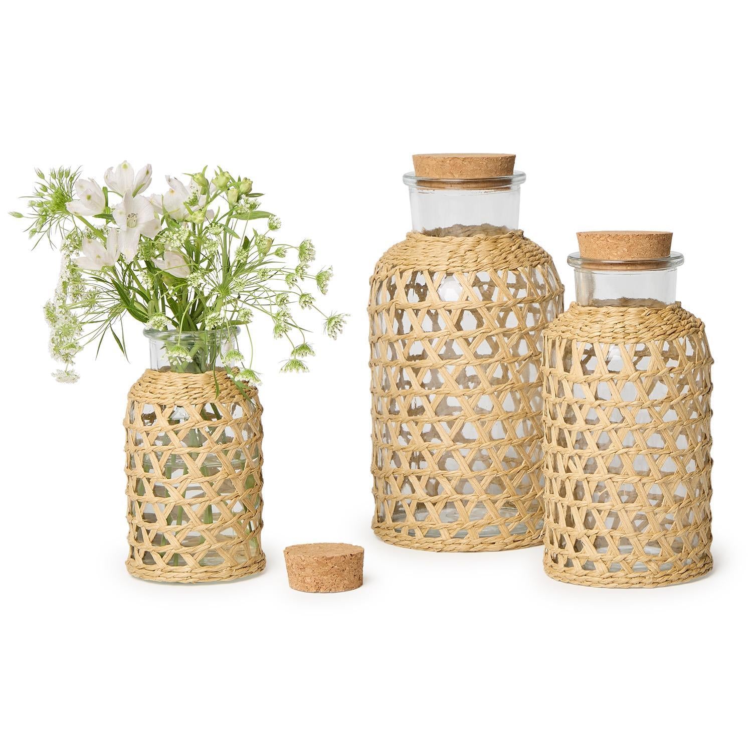 Natural Lattice Wrapped Decorative Jar Set of 3