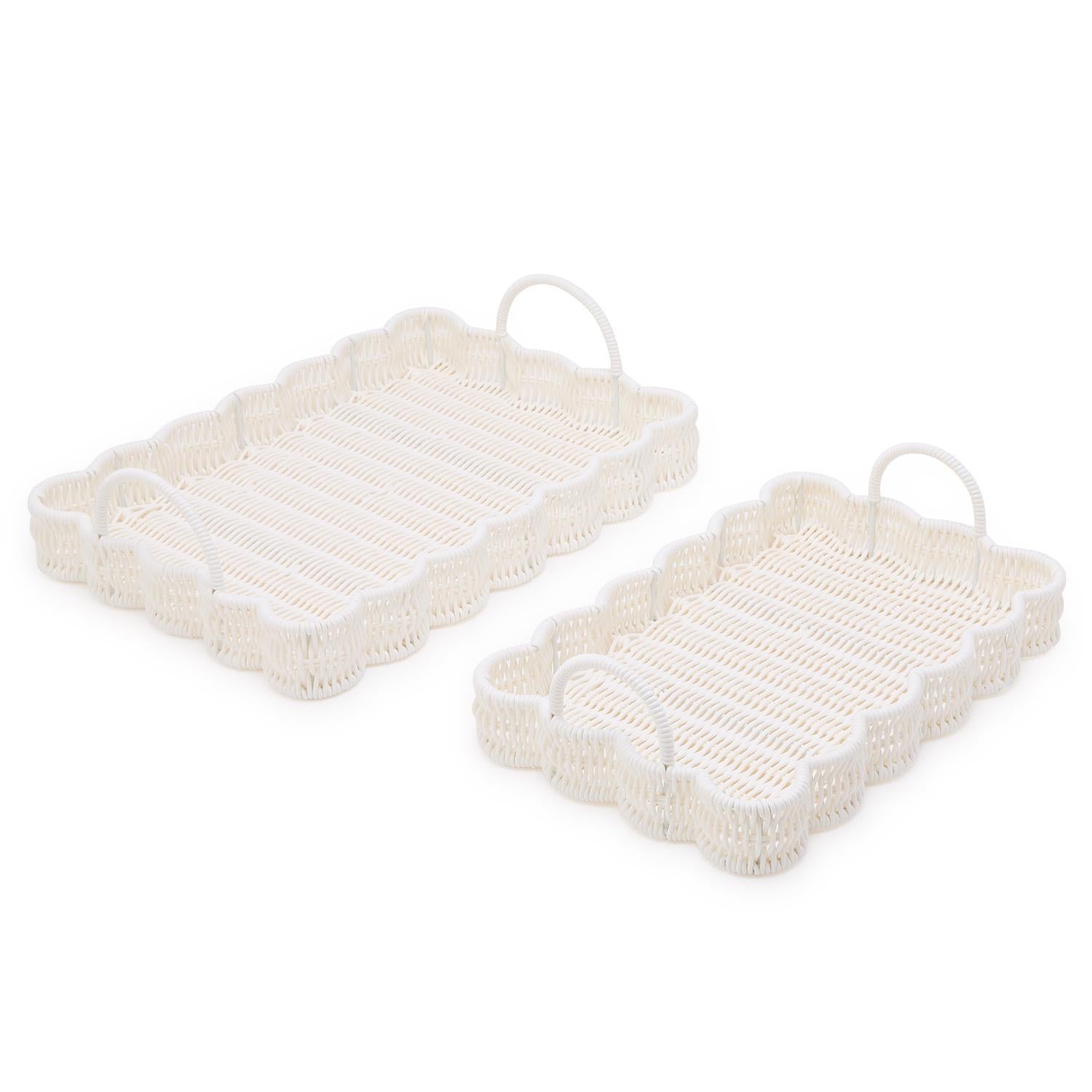 All Weather Wicker Scalloped Edge Serving Tray Set of 2