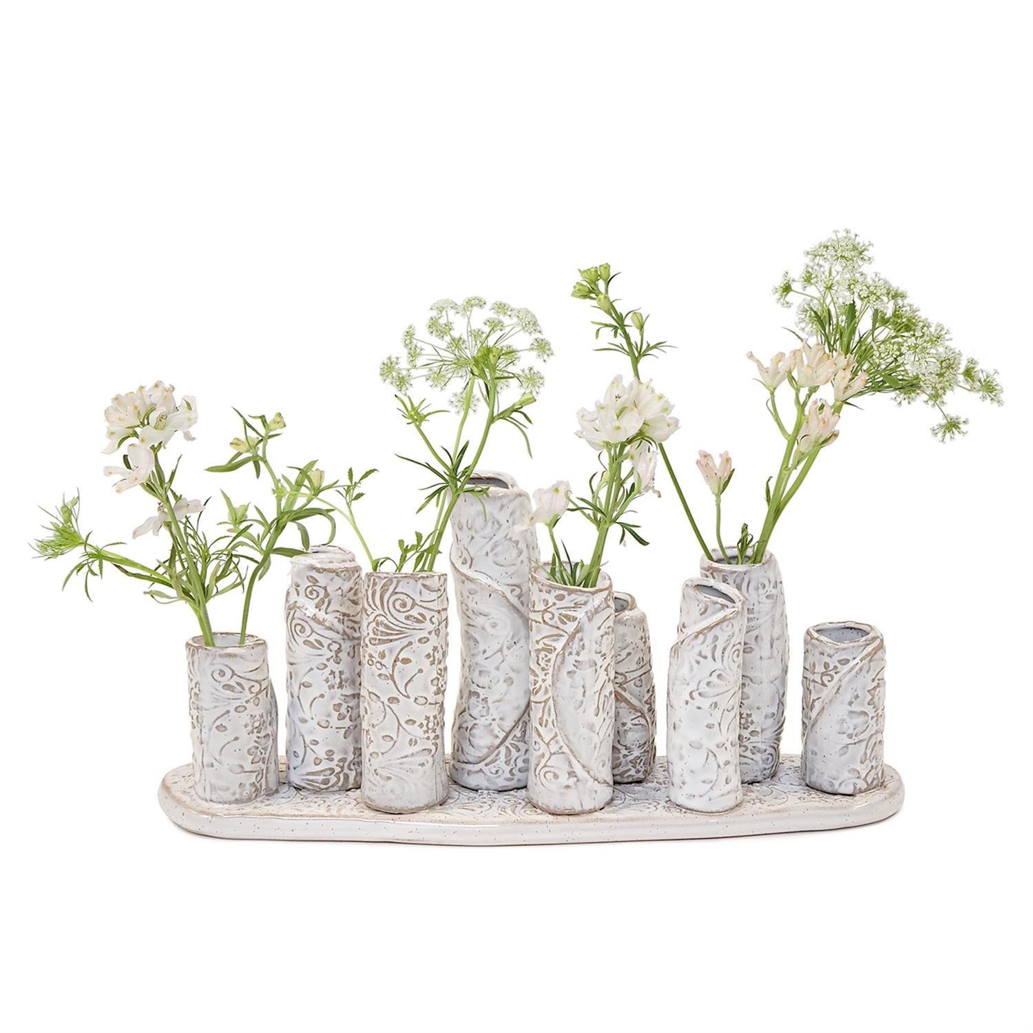 White Washed Embossed Pattern Multi Vase