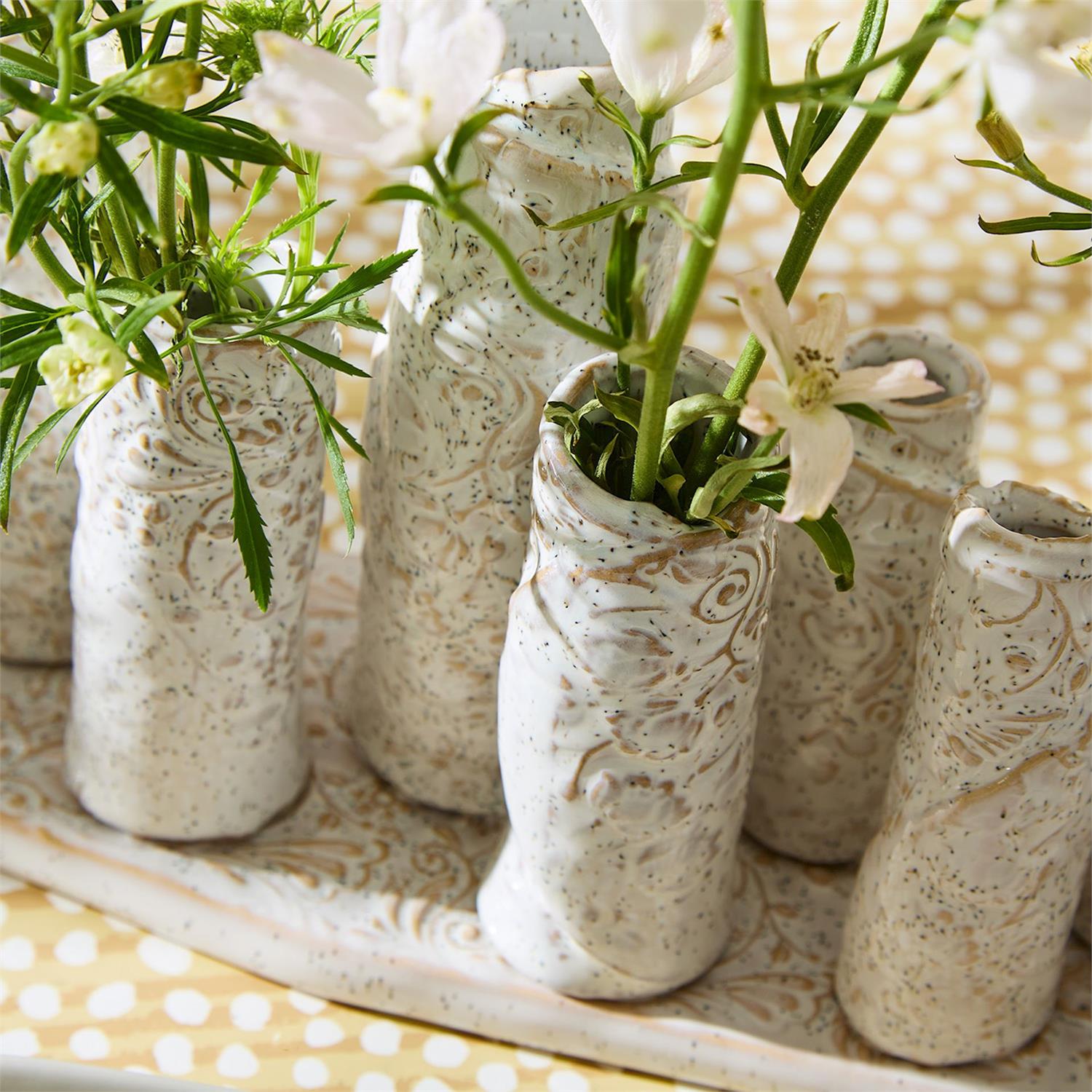 White Washed Embossed Pattern Multi Vase