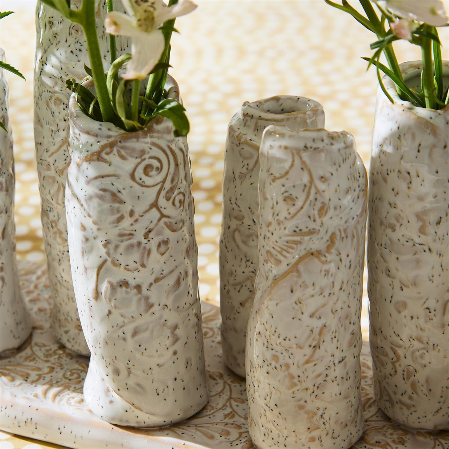 White Washed Embossed Pattern Multi Vase