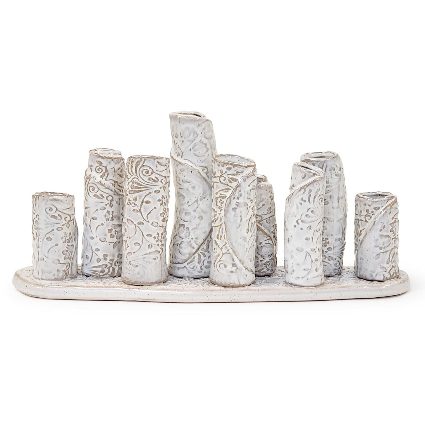 White Washed Embossed Pattern Multi Vase