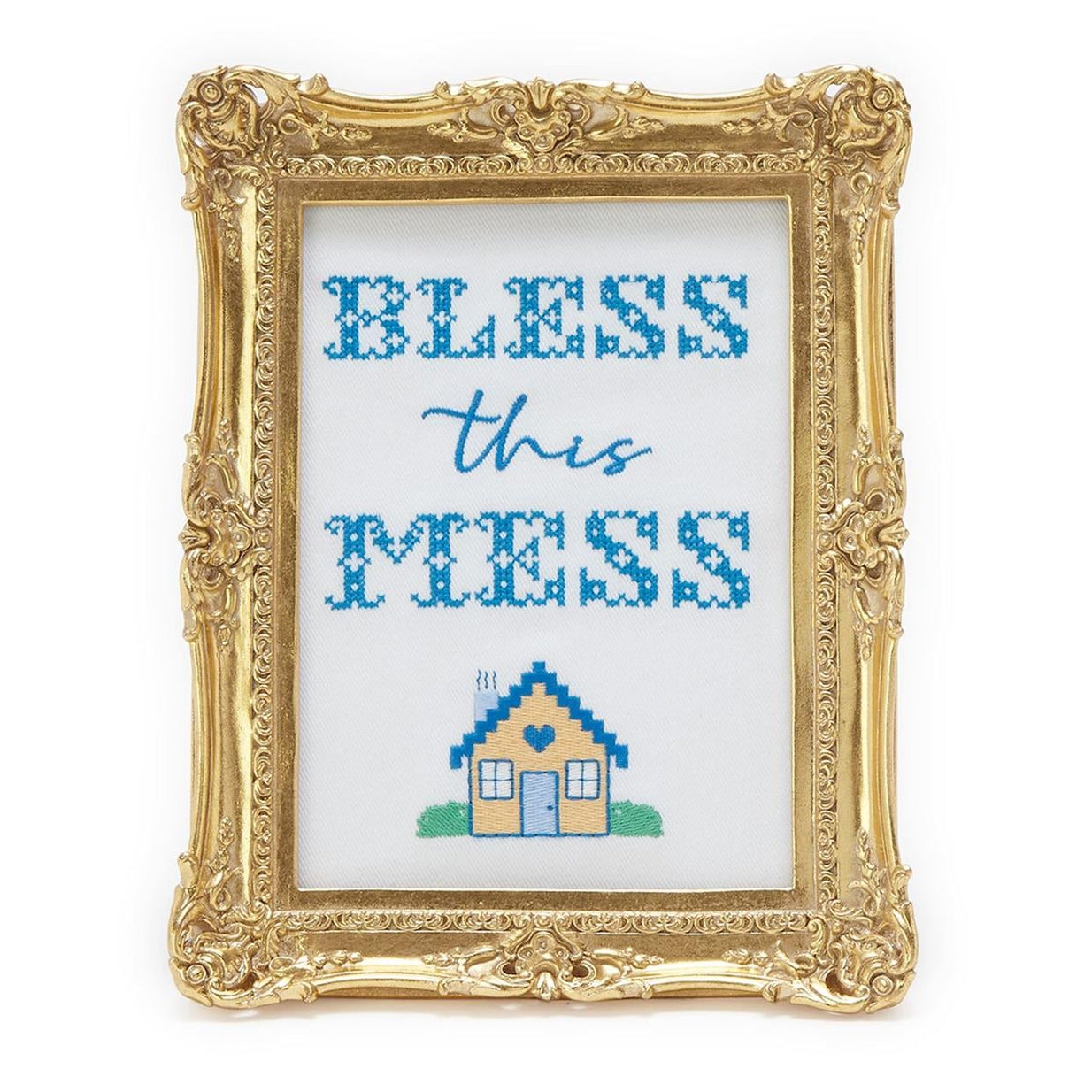 Bless This Mess Embroidered Cross Stitch Framed Wall Art