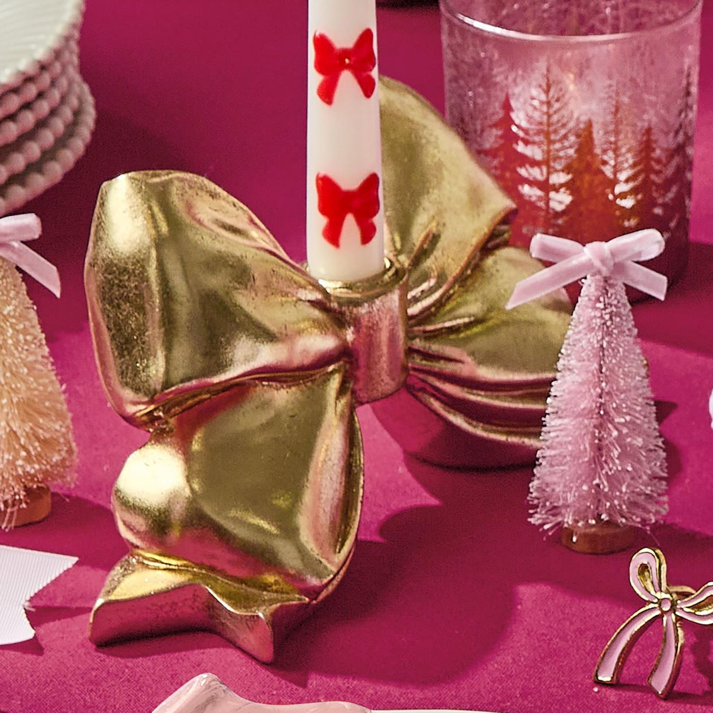 Large Gold Bow Taper Candleholder