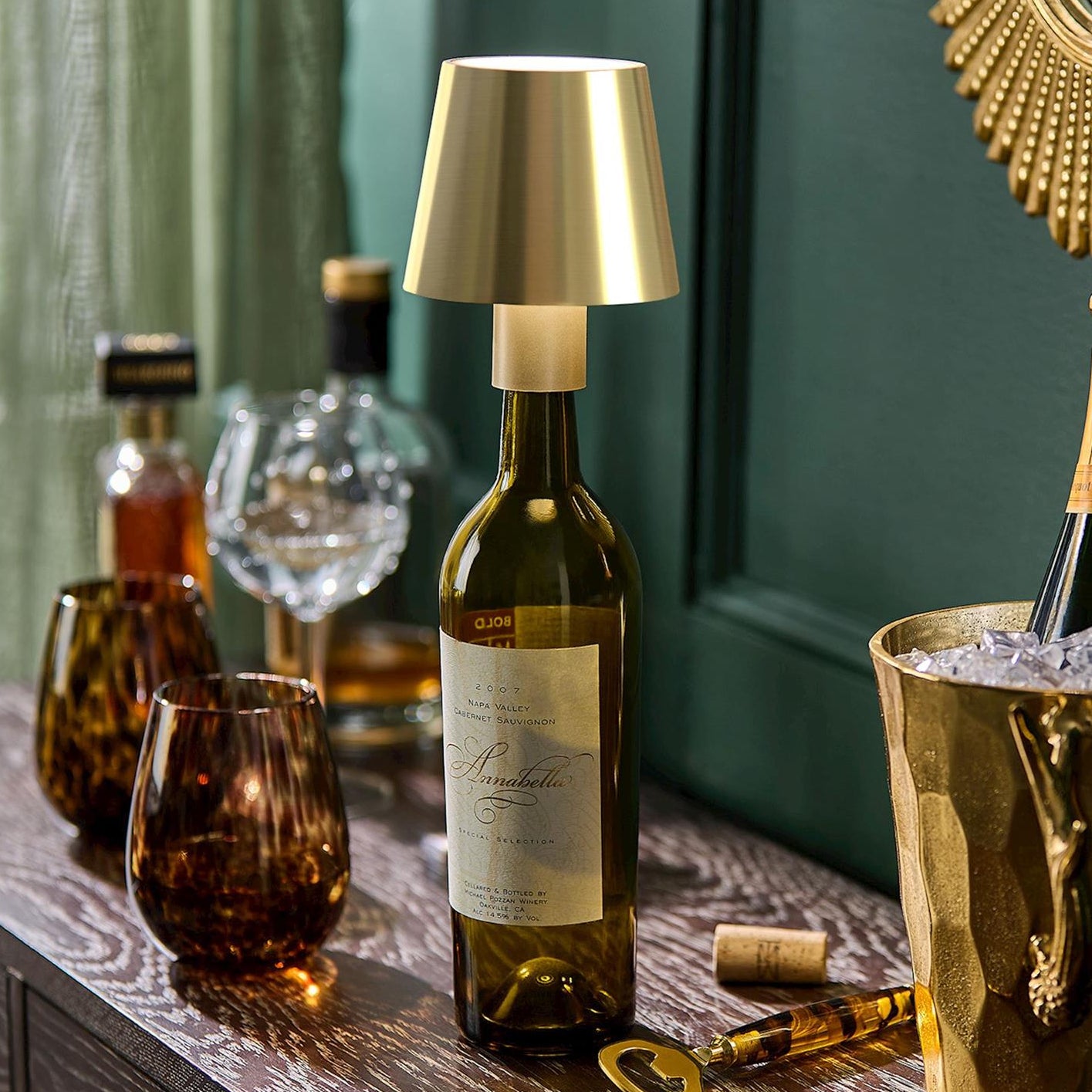 LED Portable Cordless Gold Lampshade Bottle Lamp