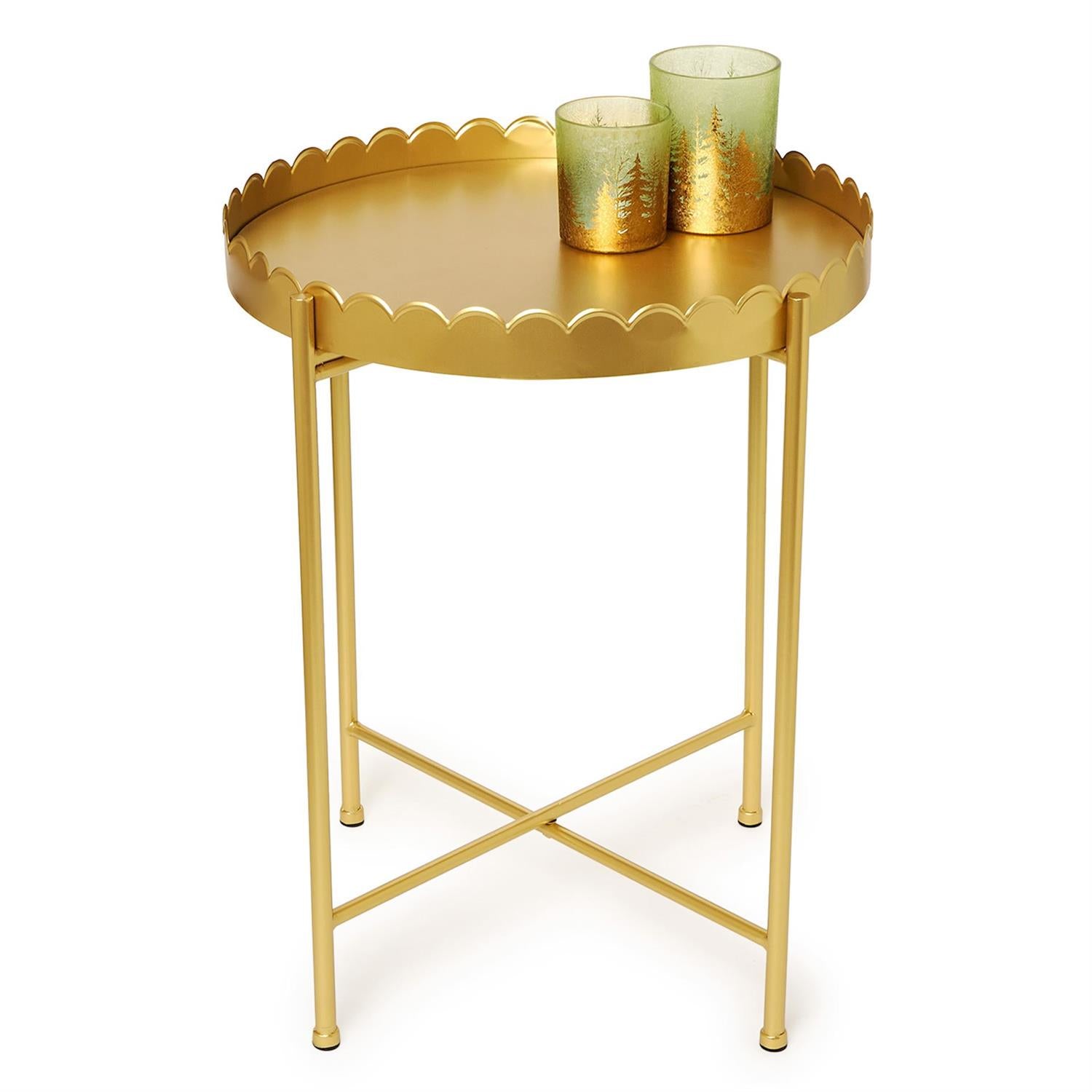 Gold Scalloped Edge Round Side/Accent Table