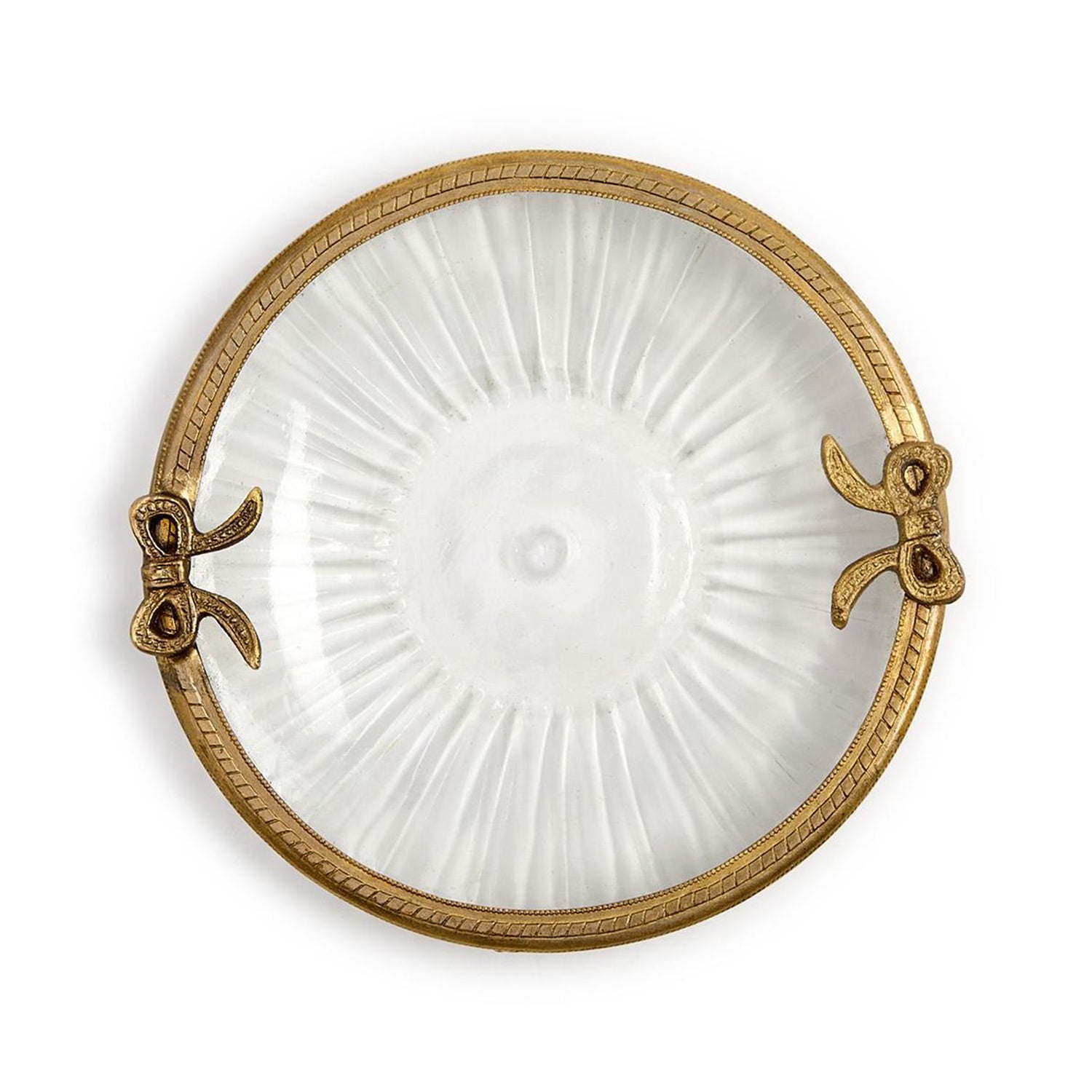 Antique Gold Round Glass Trinket Tray w/Bow Accent