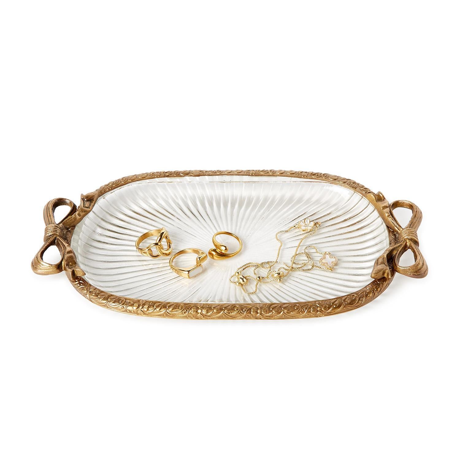 Bow Antiqued Gold Tray