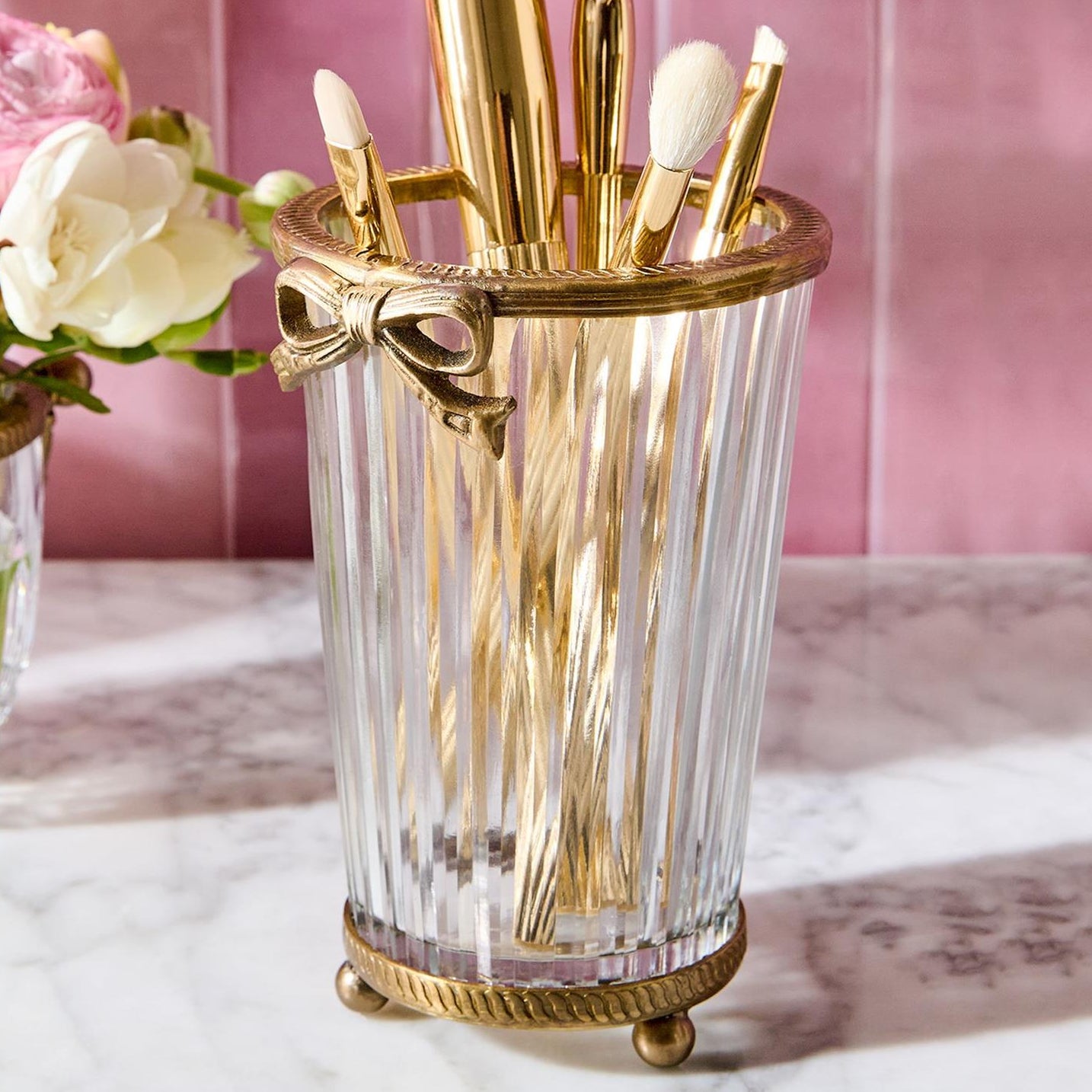 Antique Gold Finish Hand Cut Glass Vase