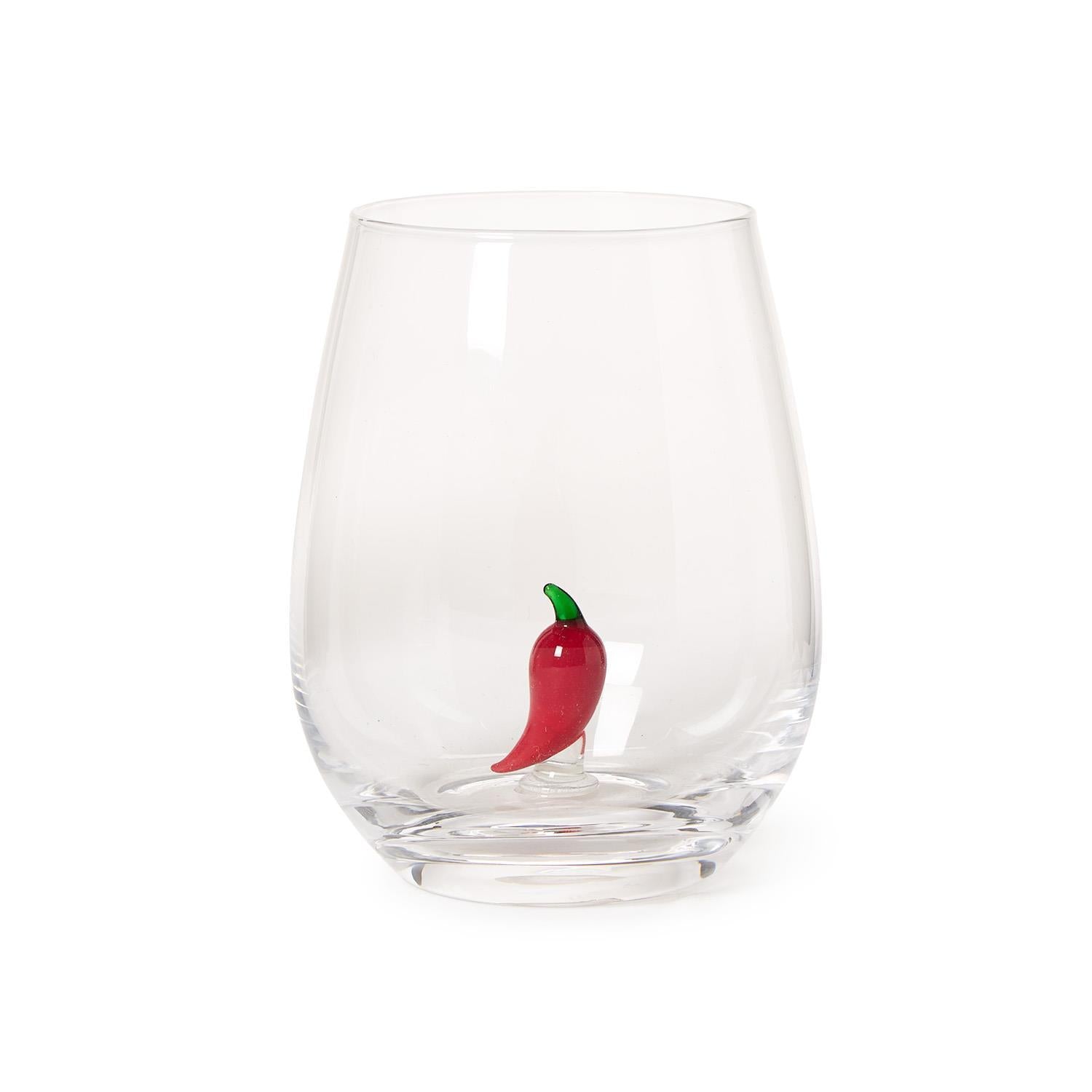 Red Chili Pepper Stemless Wine Glass