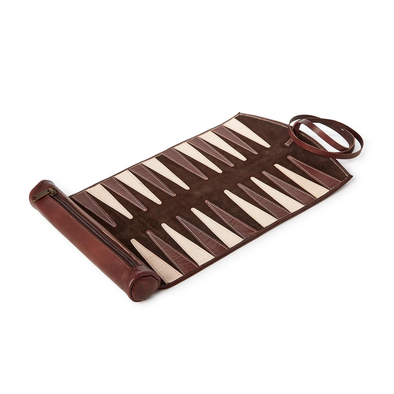 Roll-Up Portable Genuine Leather Backgammon Game Set