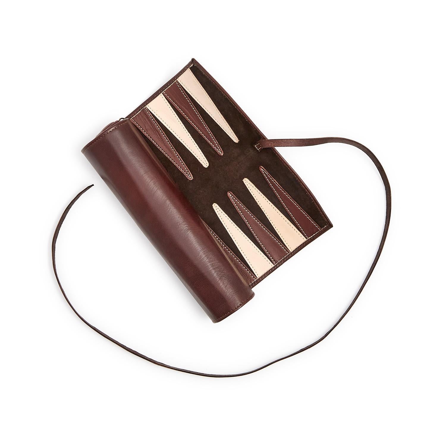 Roll-Up Portable Genuine Leather Backgammon Game Set