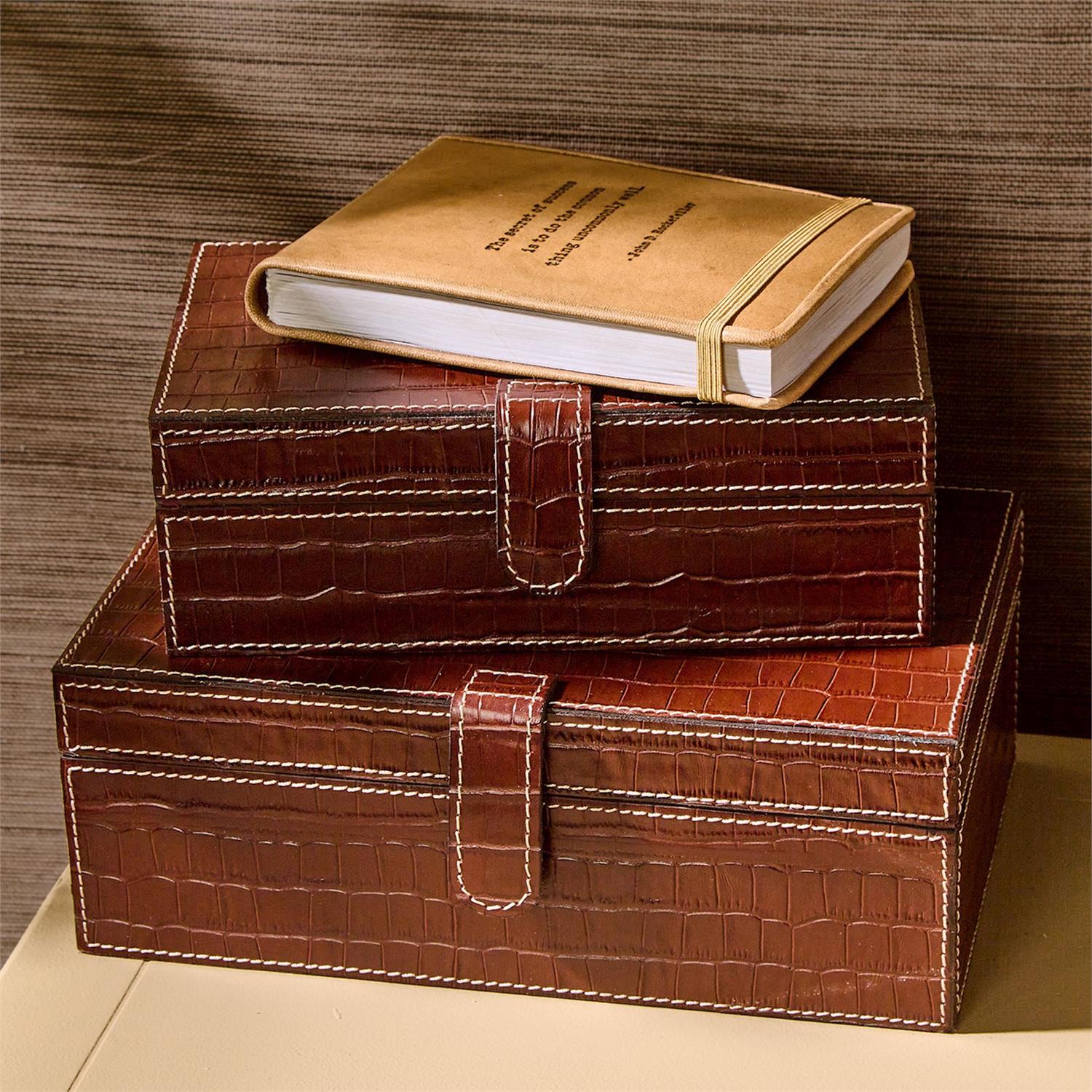 Genuine Leather Reptile Pattern Storage Box Set of 2