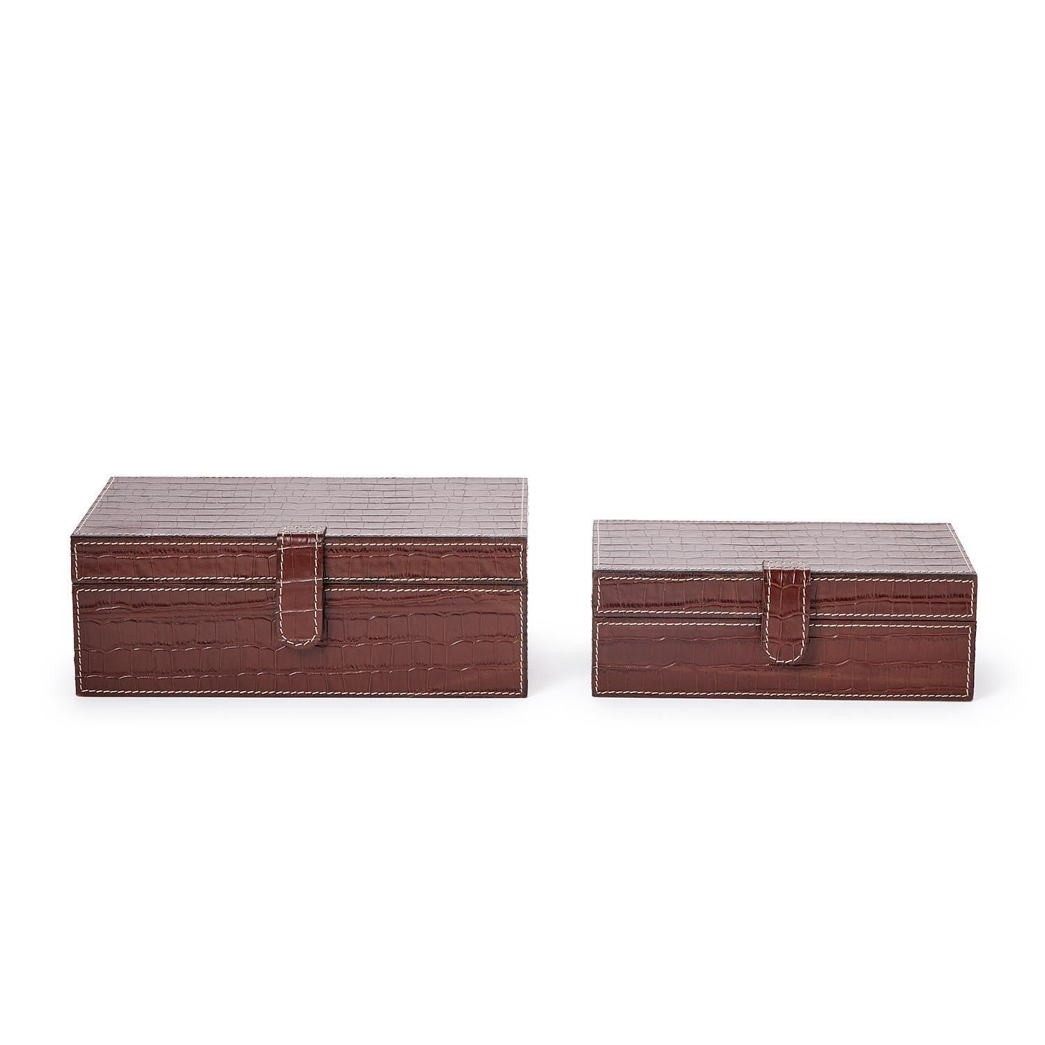 Genuine Leather Reptile Pattern Storage Box Set of 2