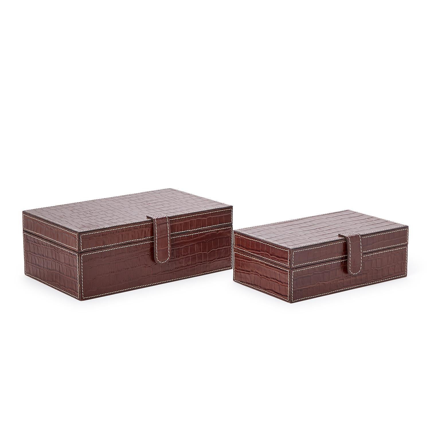 Genuine Leather Reptile Pattern Storage Box Set of 2