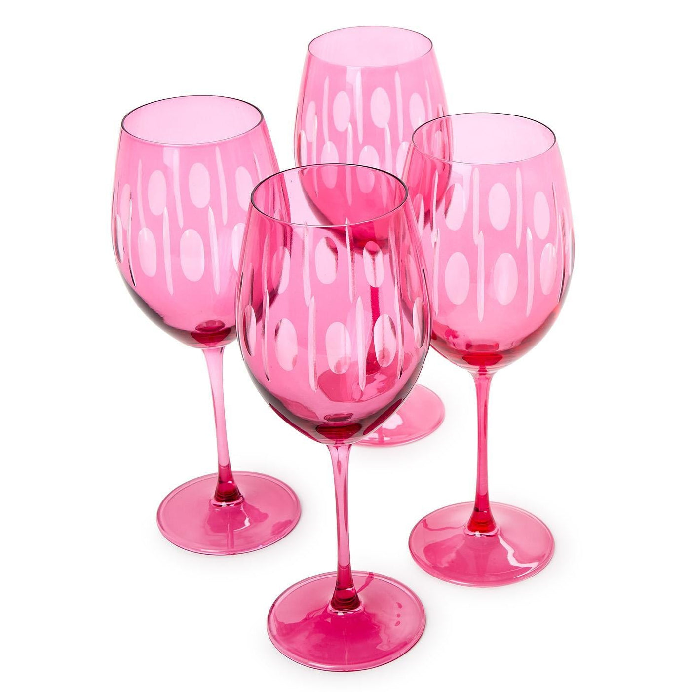 Sparkling Cut Pink Hand Engraved Stemmed Wine Glass Set of 4