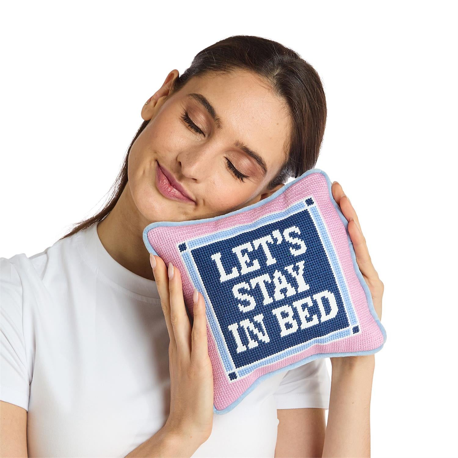Let's Stay In Bed Needlepoint Pillow