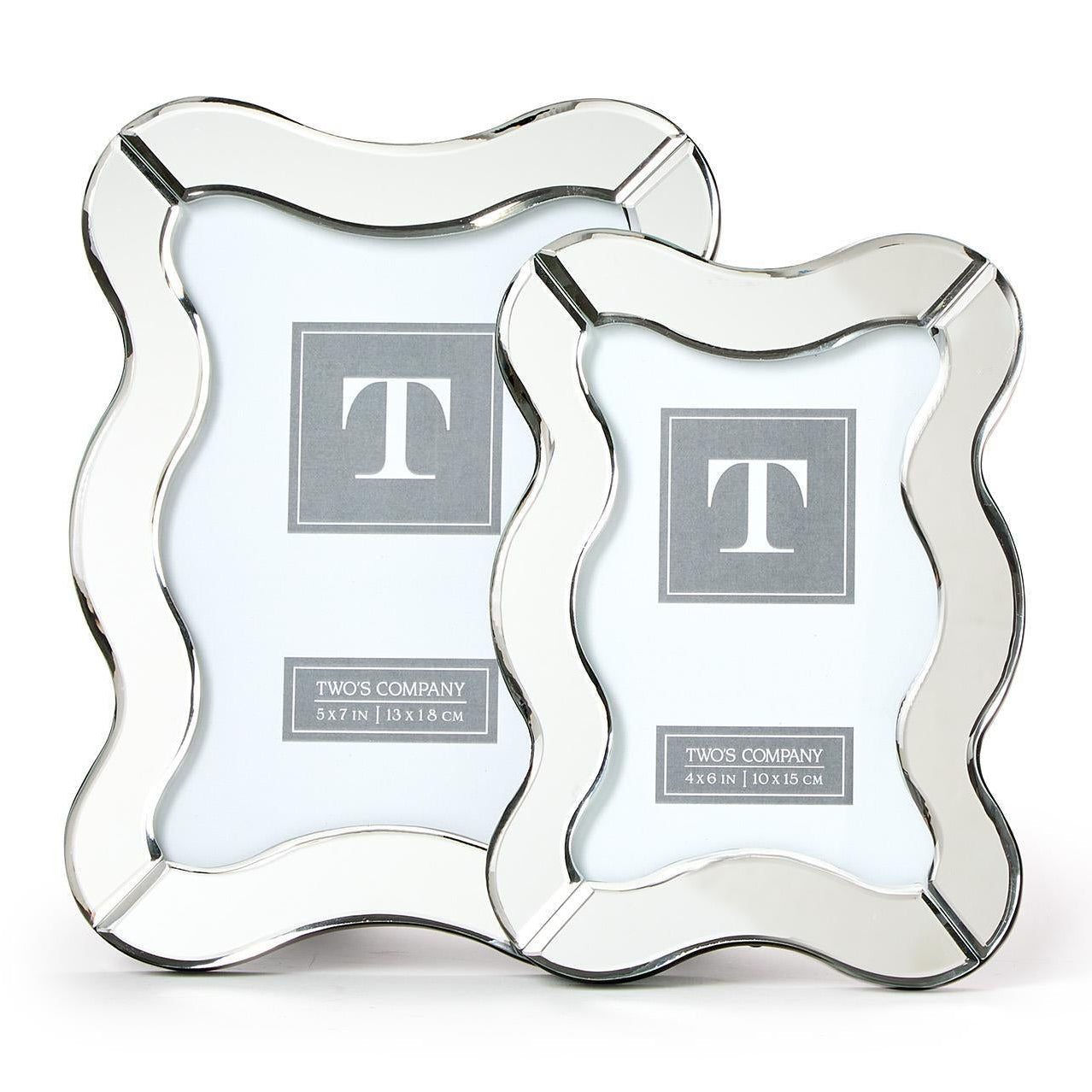 Scalloped Cut Mirror Photo Frame Set of 2