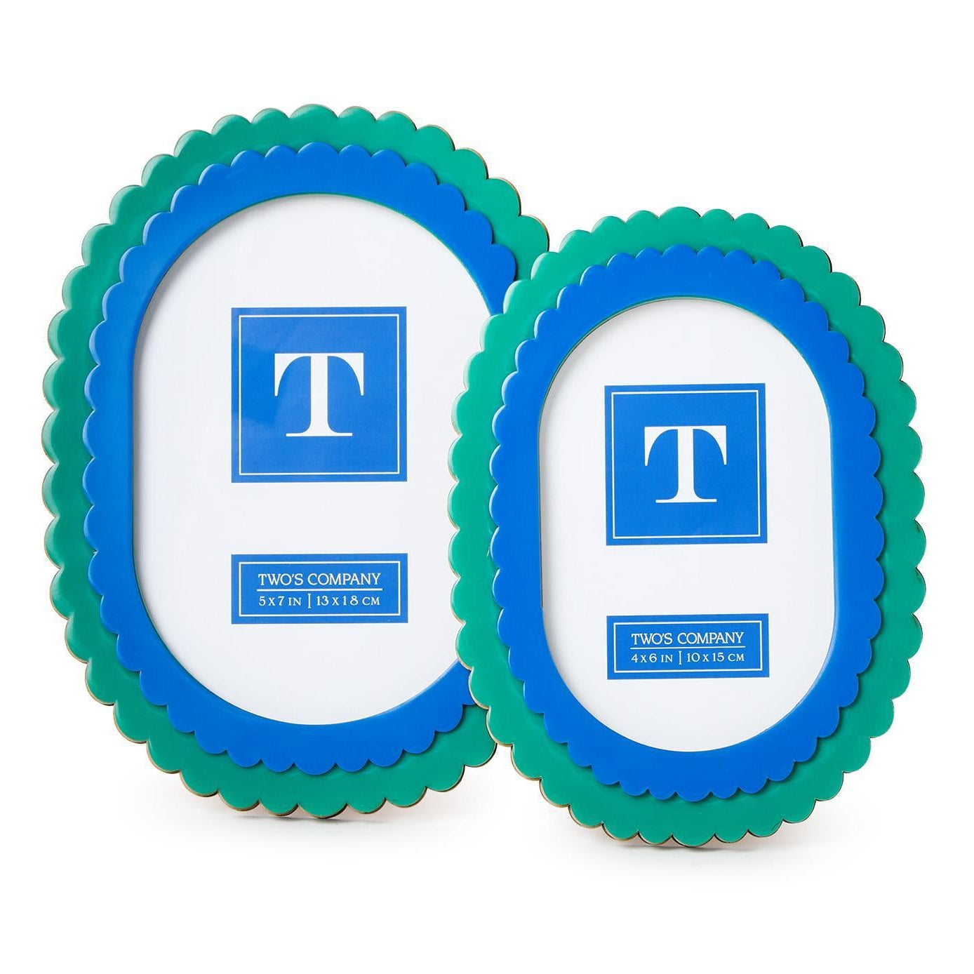 Double Scalloped Edge Blue/Green Photo Frame Set of 2