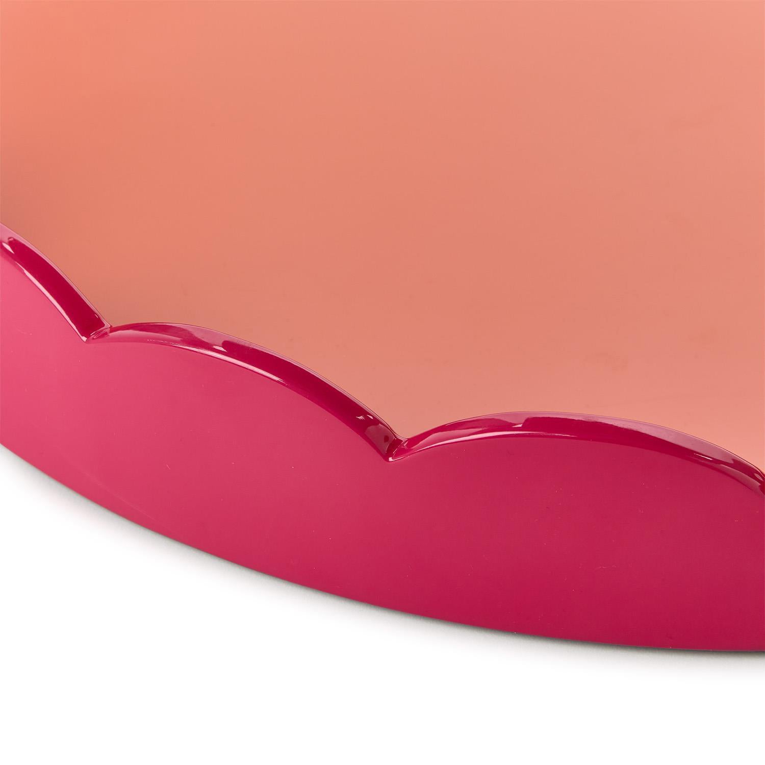 Scalloped Pink and Orange Dual Tone Lacquered Tray Set of 2