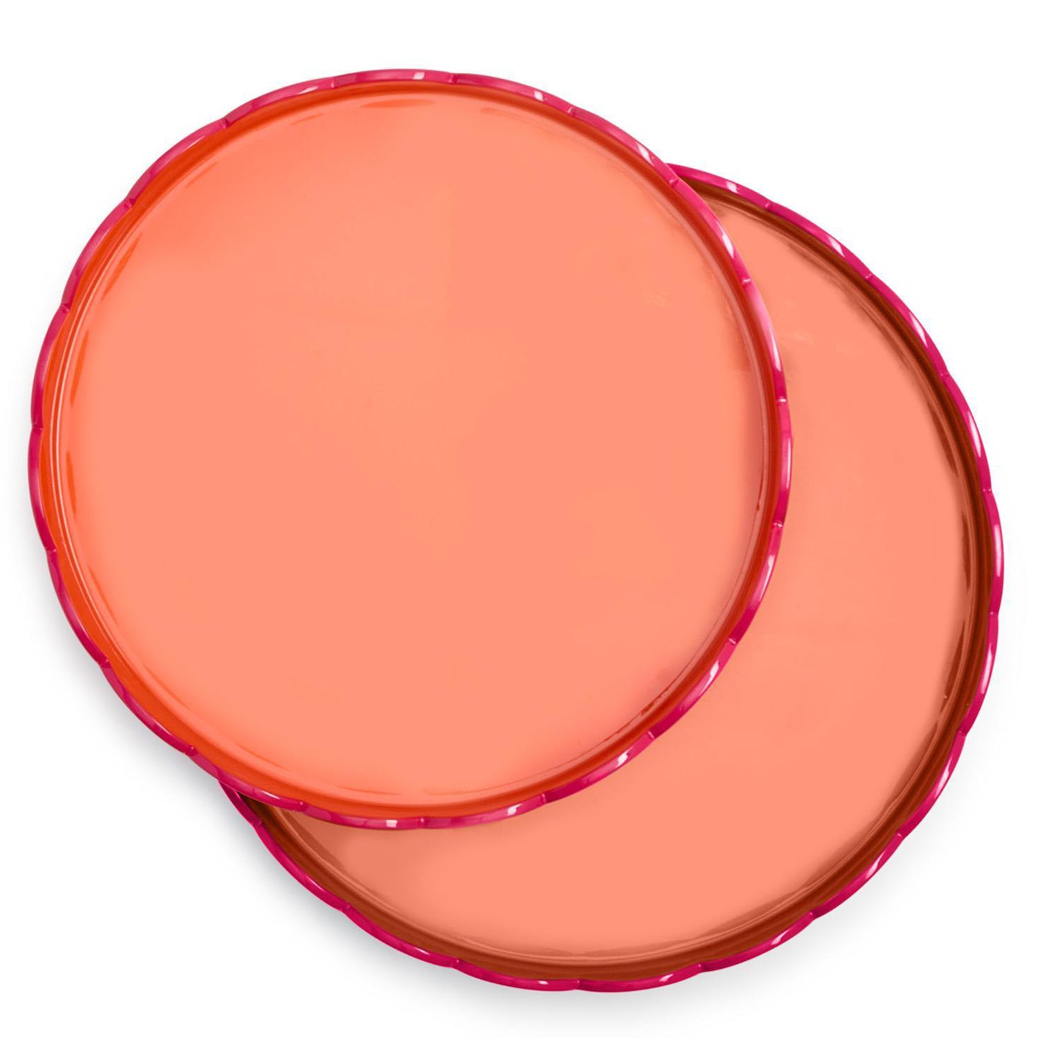 Scalloped Pink and Orange Dual Tone Lacquered Tray Set of 2