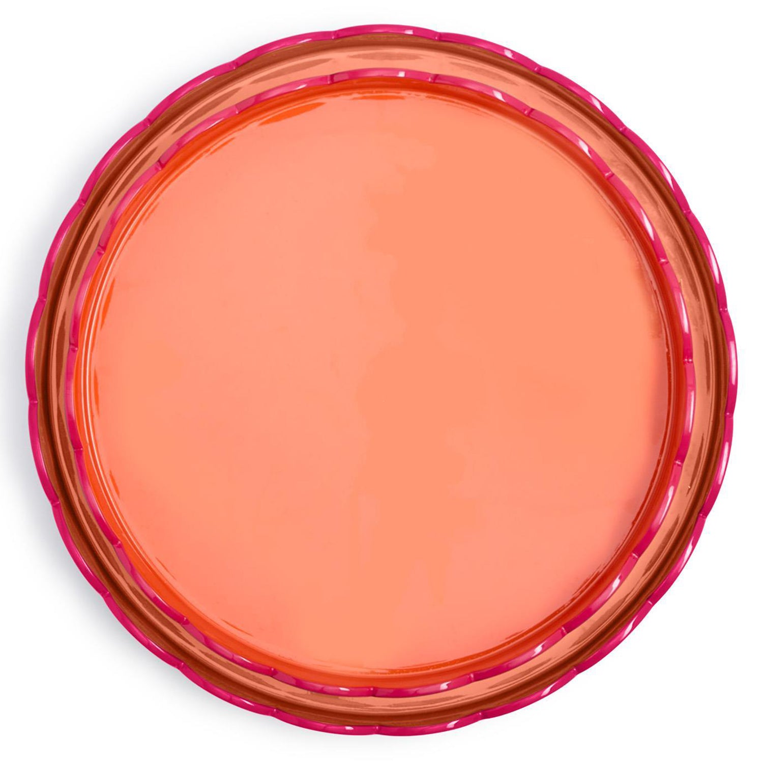 Scalloped Pink and Orange Dual Tone Lacquered Tray Set of 2