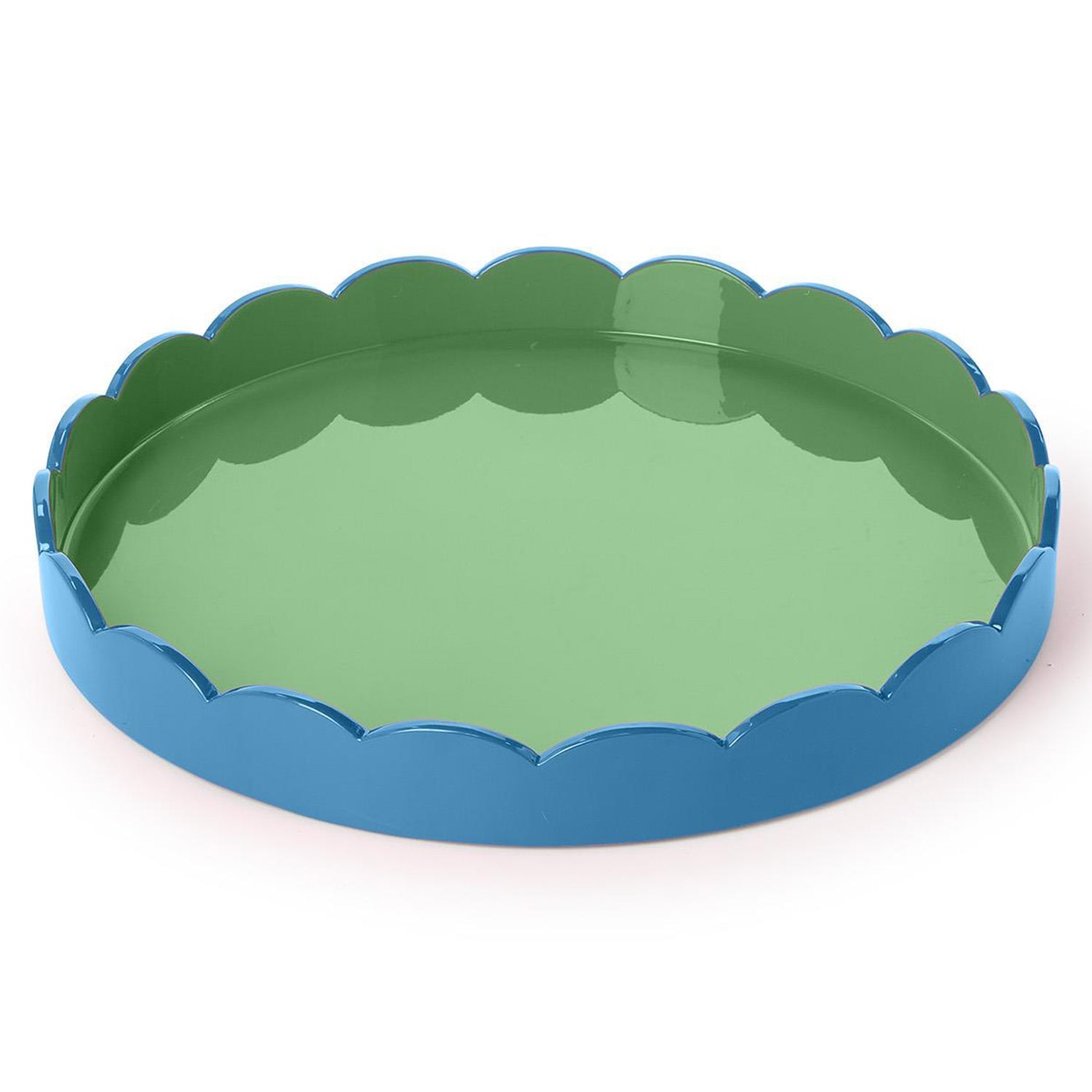 Scalloped Blue and Green Dual Tone Lacquered Tray Set of 2